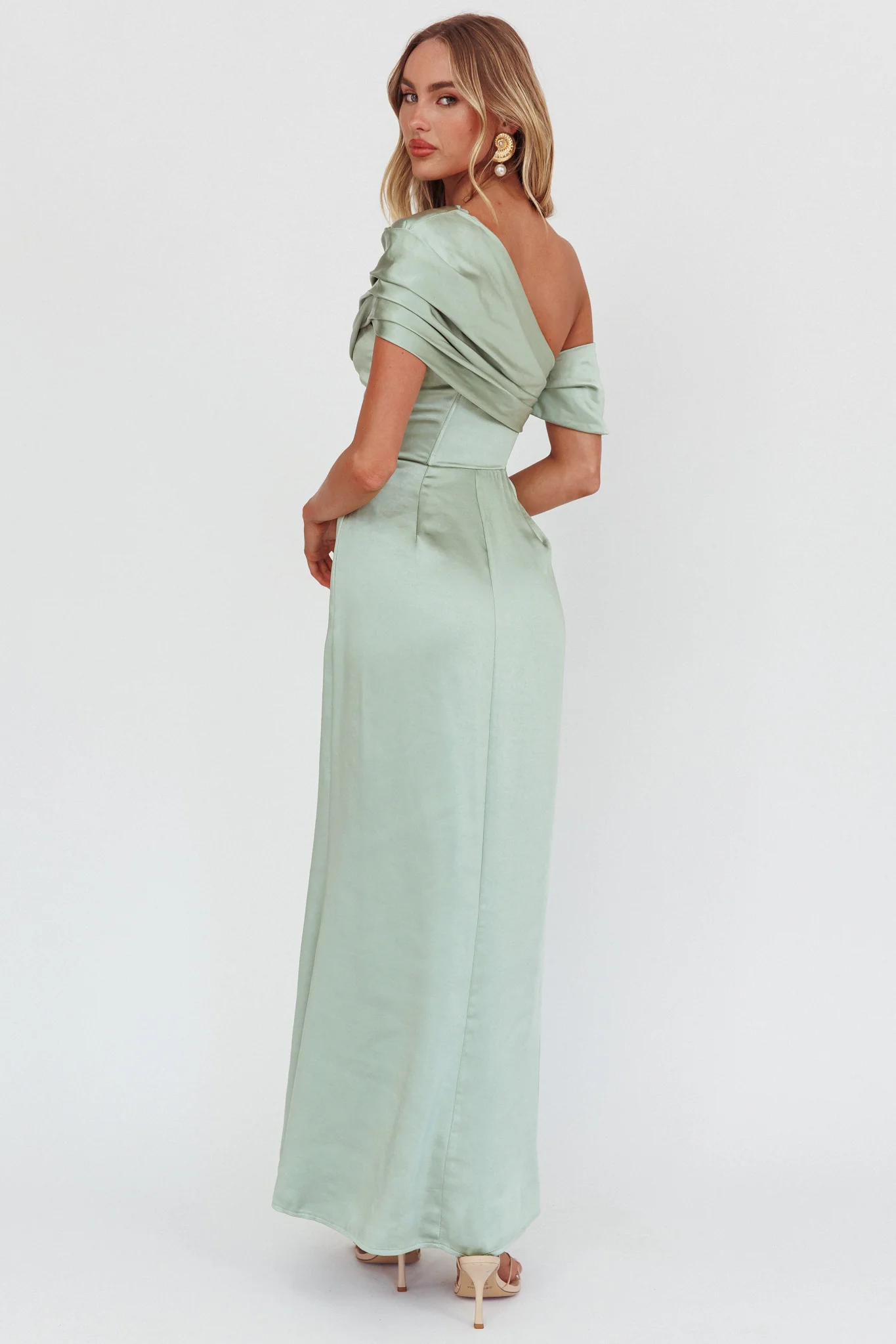 Bellissima Asymmetric Shoulder Maxi Dress Sage - Image 3