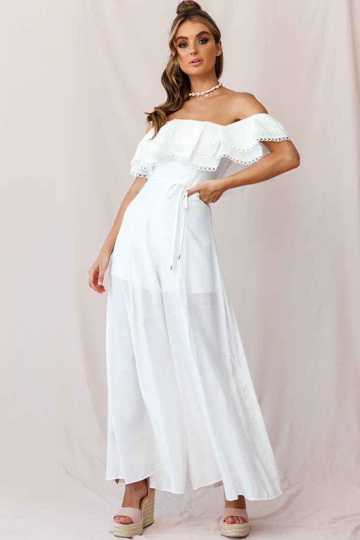 Beloved Off-Shoulder Wide Leg Jumpsuit White - Image 5