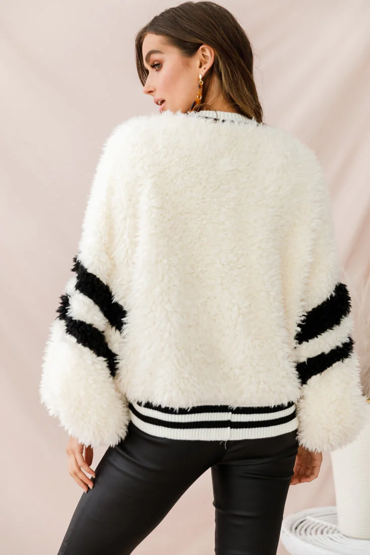 Berkeley Faux Fur Bomber Jacket White - Image 3