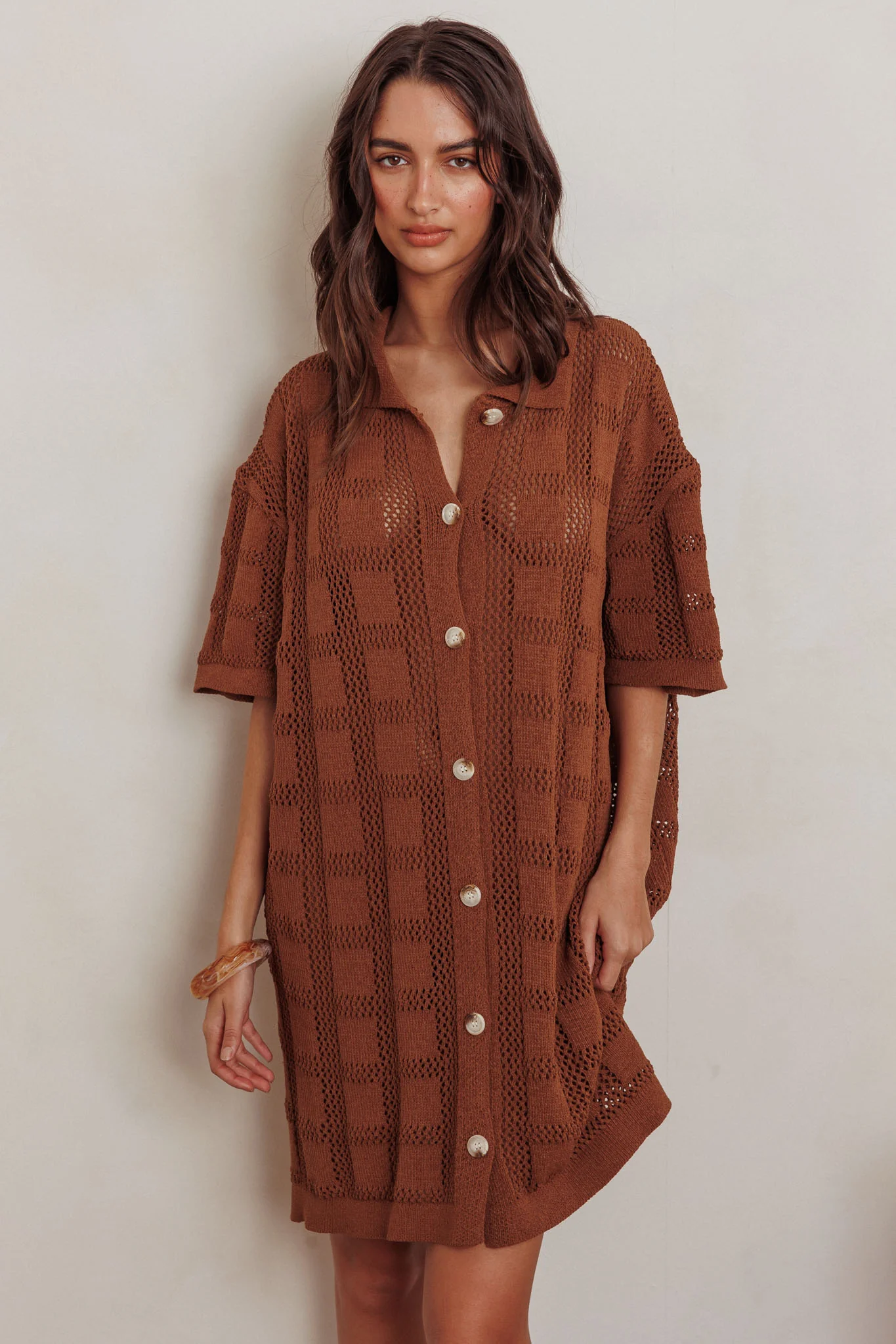 Best Friend Knit Shirt Dress Chocolate - Image 6