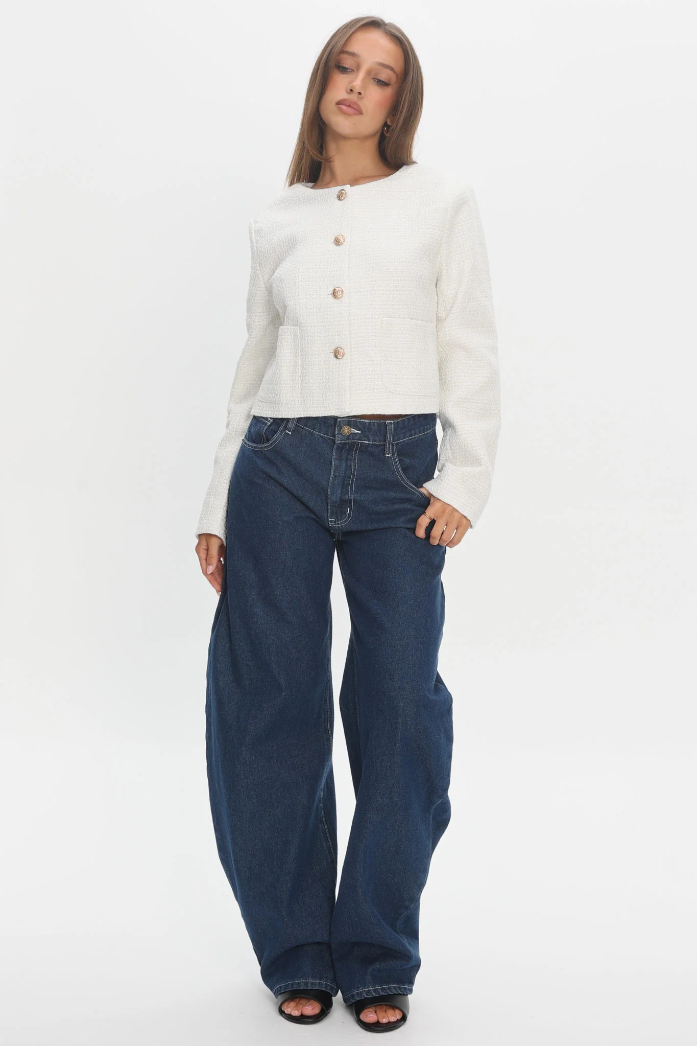 Beverly Hills Cropped Jacket Tweed White - Image 2