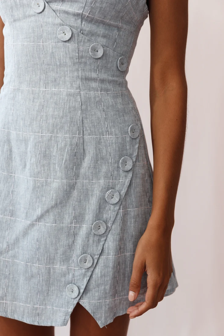 Bijoux Faux Placket Tied Shoulder Dress Square Stitch Grey - Image 4