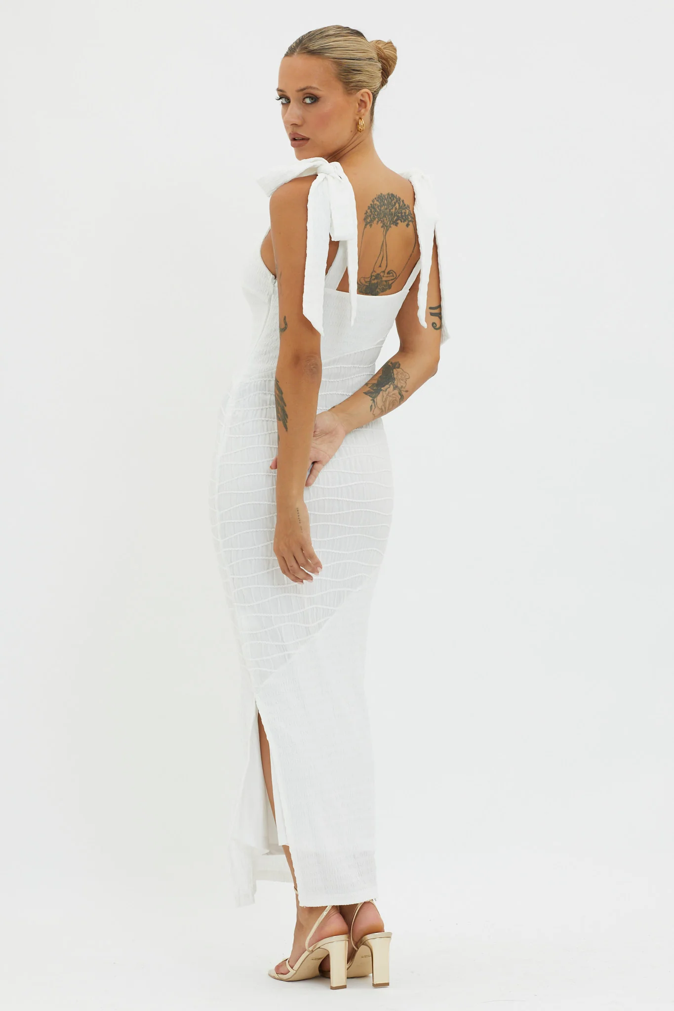 Bindi Puckered Tied Strap Dress White - Image 2