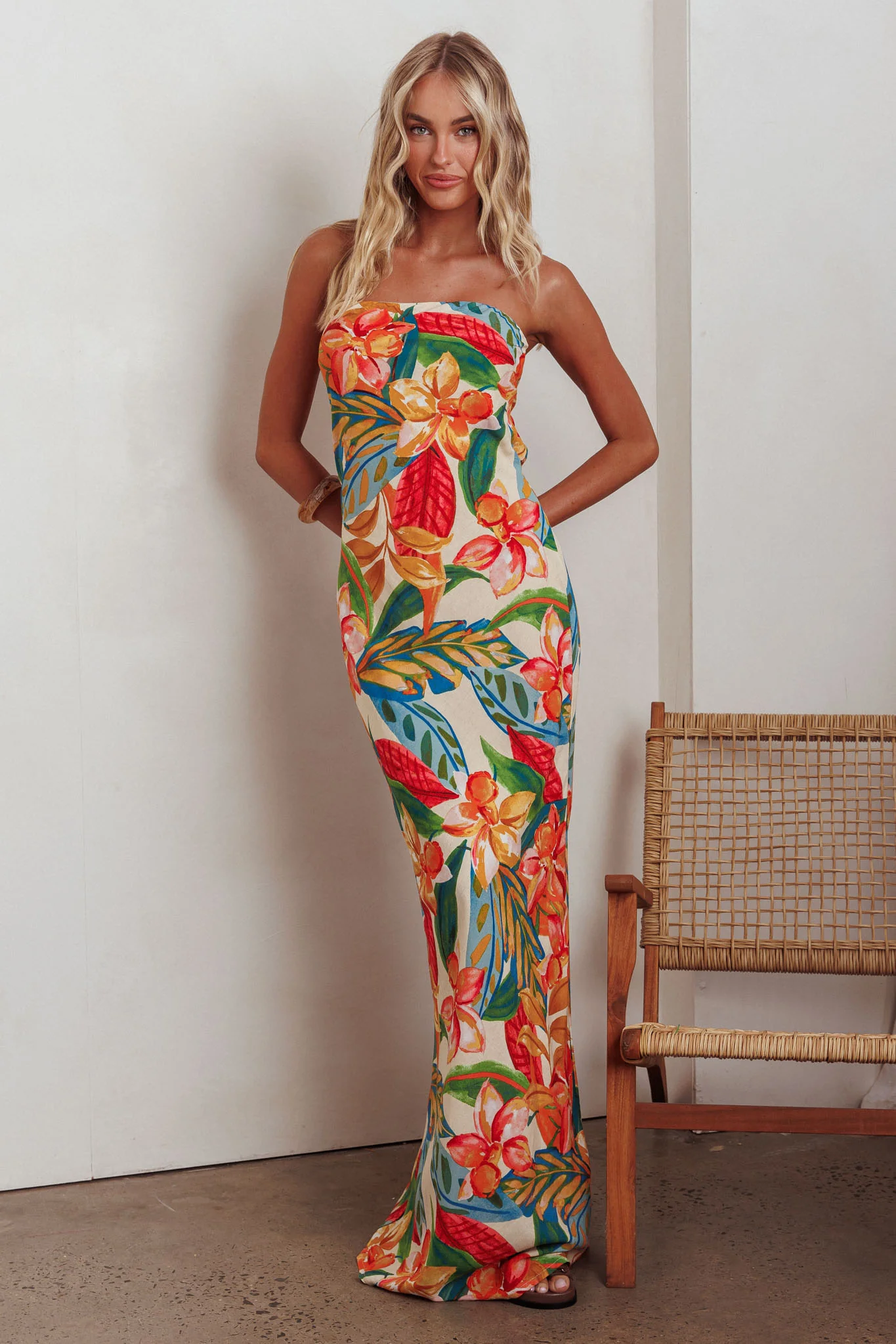 Bird Of Paradise Tied Cowl Back Maxi Dress Botanical - Image 5
