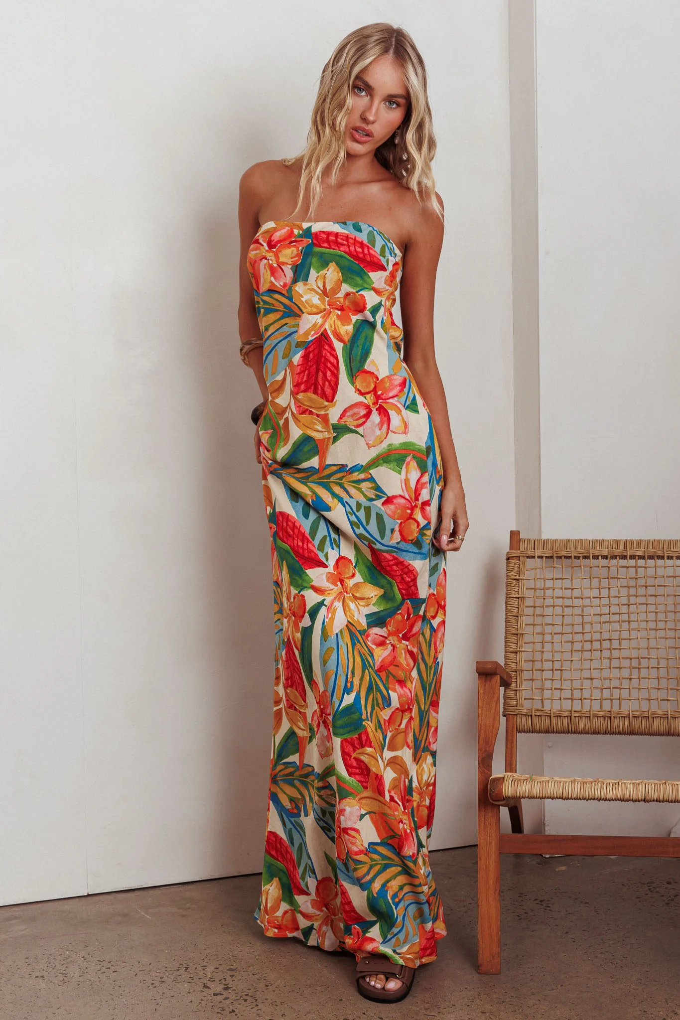 Bird Of Paradise Tied Cowl Back Maxi Dress Botanical - Image 6