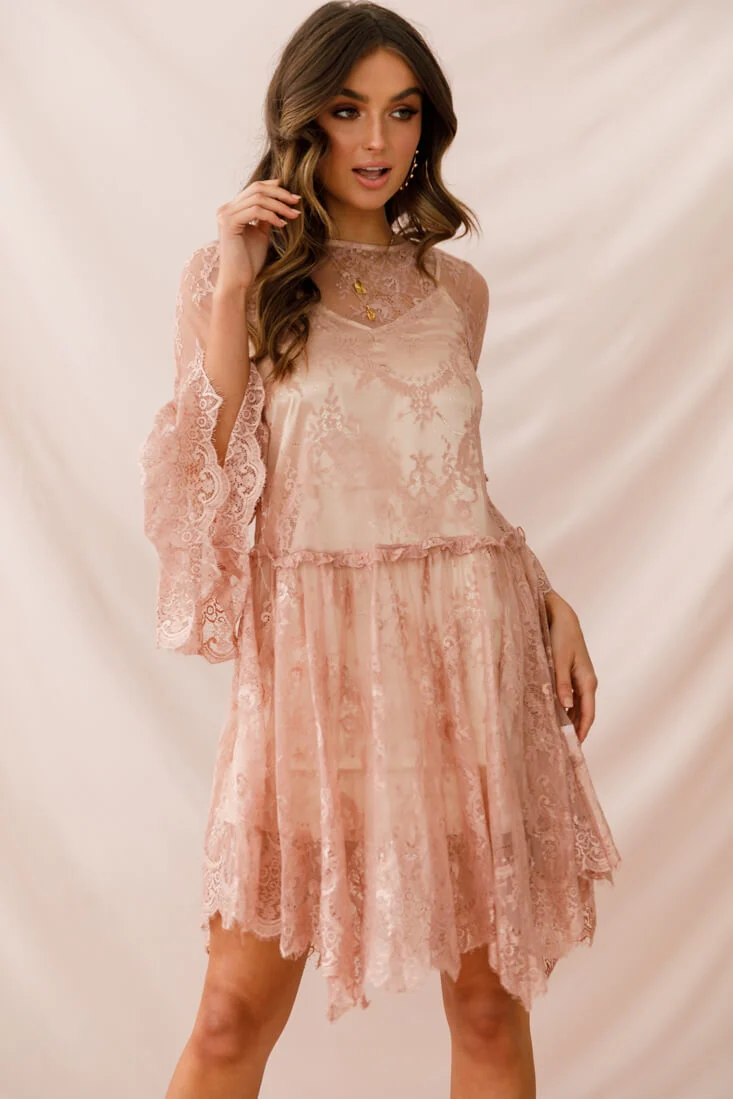 Birdie Lace Overlay Swing Dress Nude - Image 2