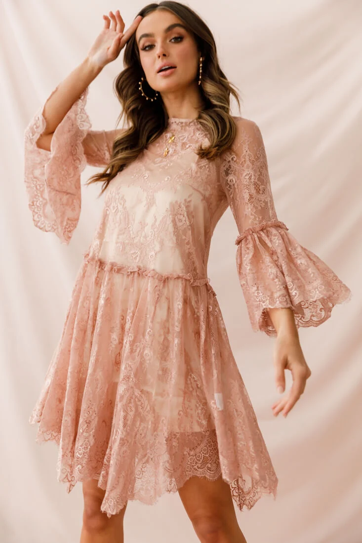 Birdie Lace Overlay Swing Dress Nude - Image 5