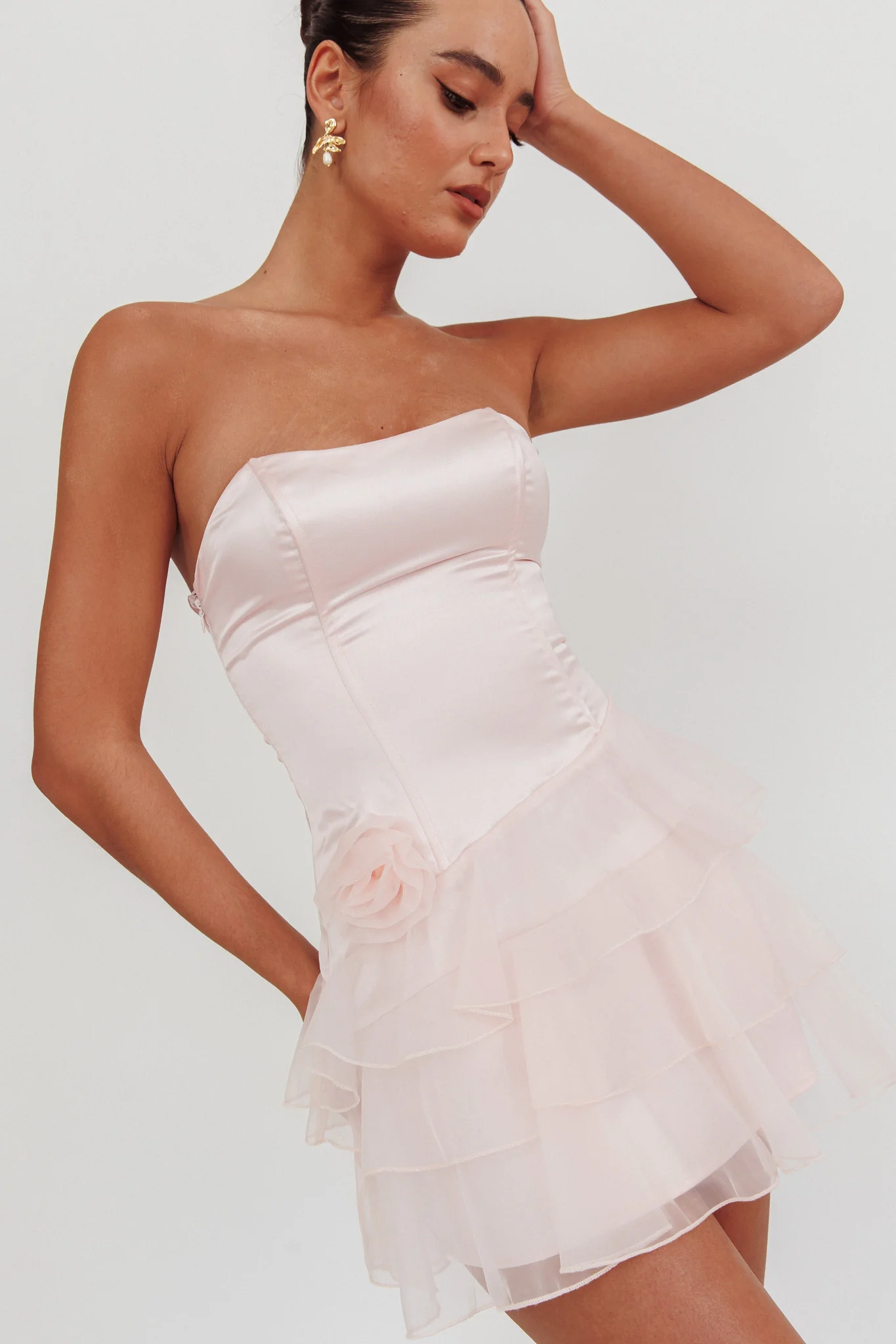 Bless Strapless Organza Ruffle Mini Dress Blush - Image 7