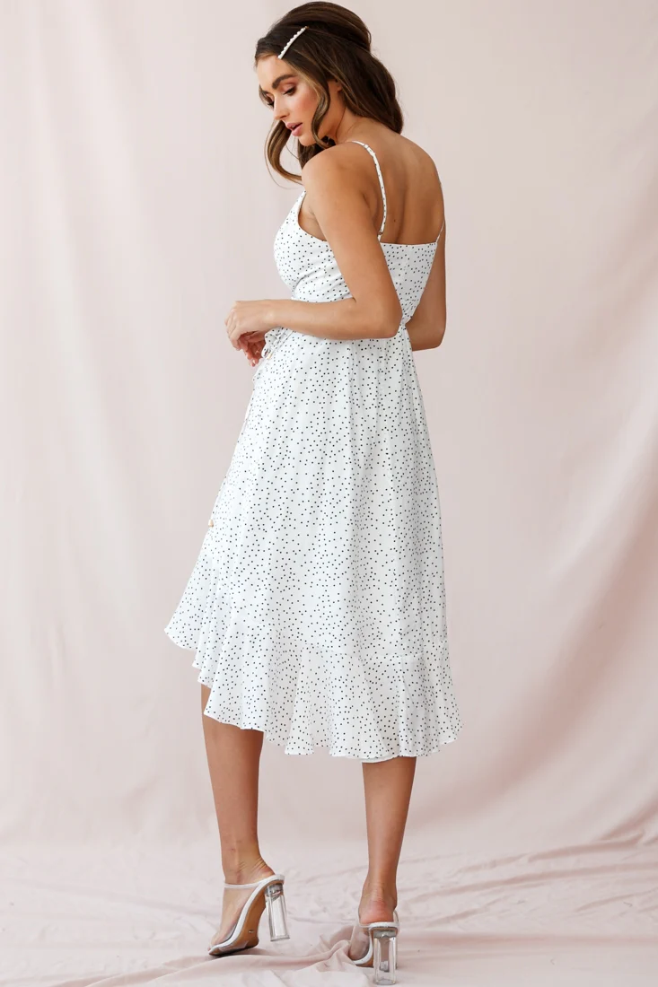 Blessed Wrap Ruffle Hem Midi Dress Dot Print White - Image 4