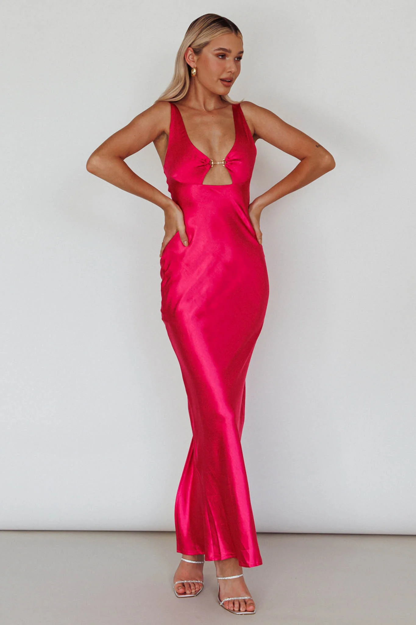 Blushing Beauty Horsebit Accent Maxi Dress Hot Pink - Image 7