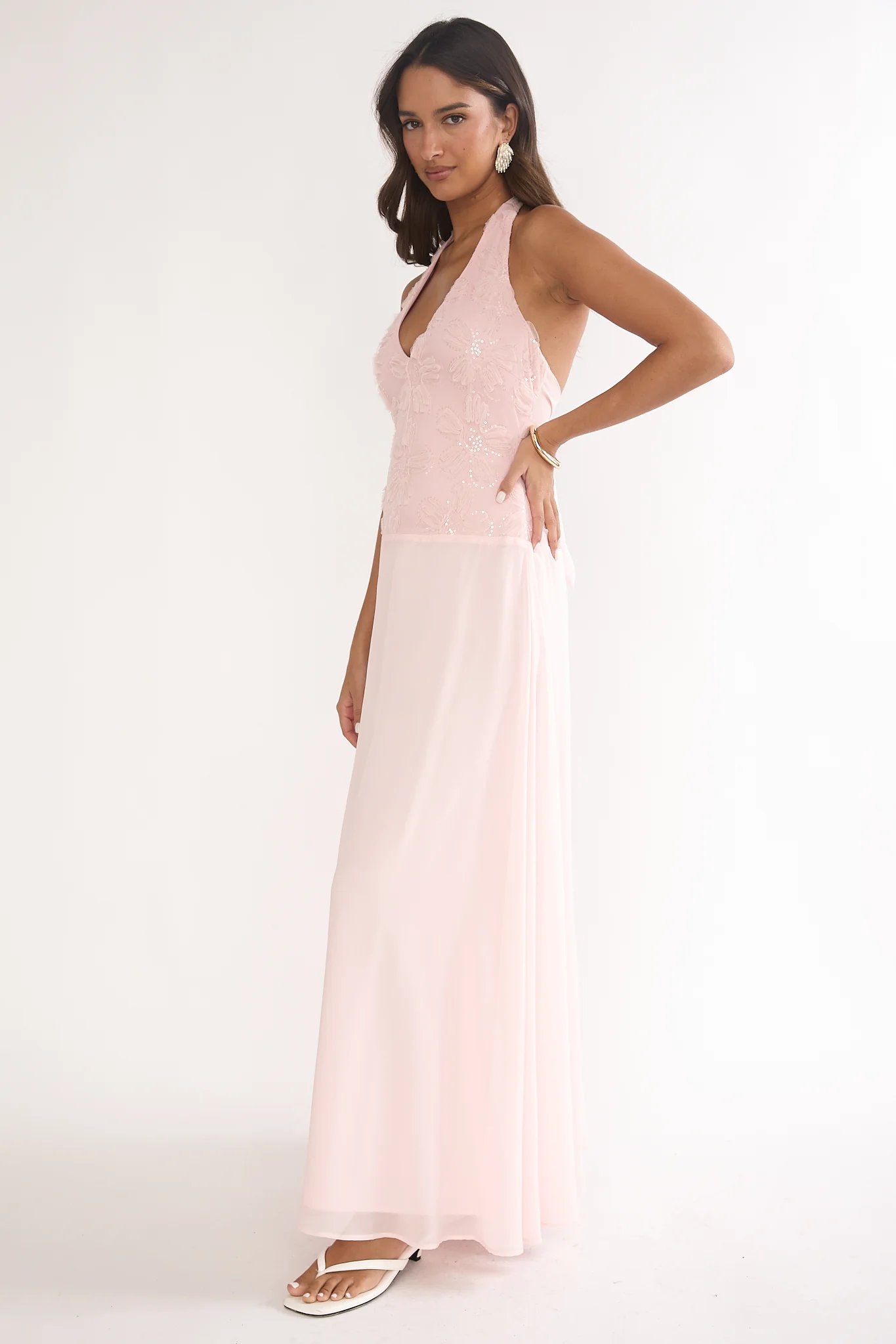 Blushing Belle Embellished Halter Maxi Dress Blush - Image 6