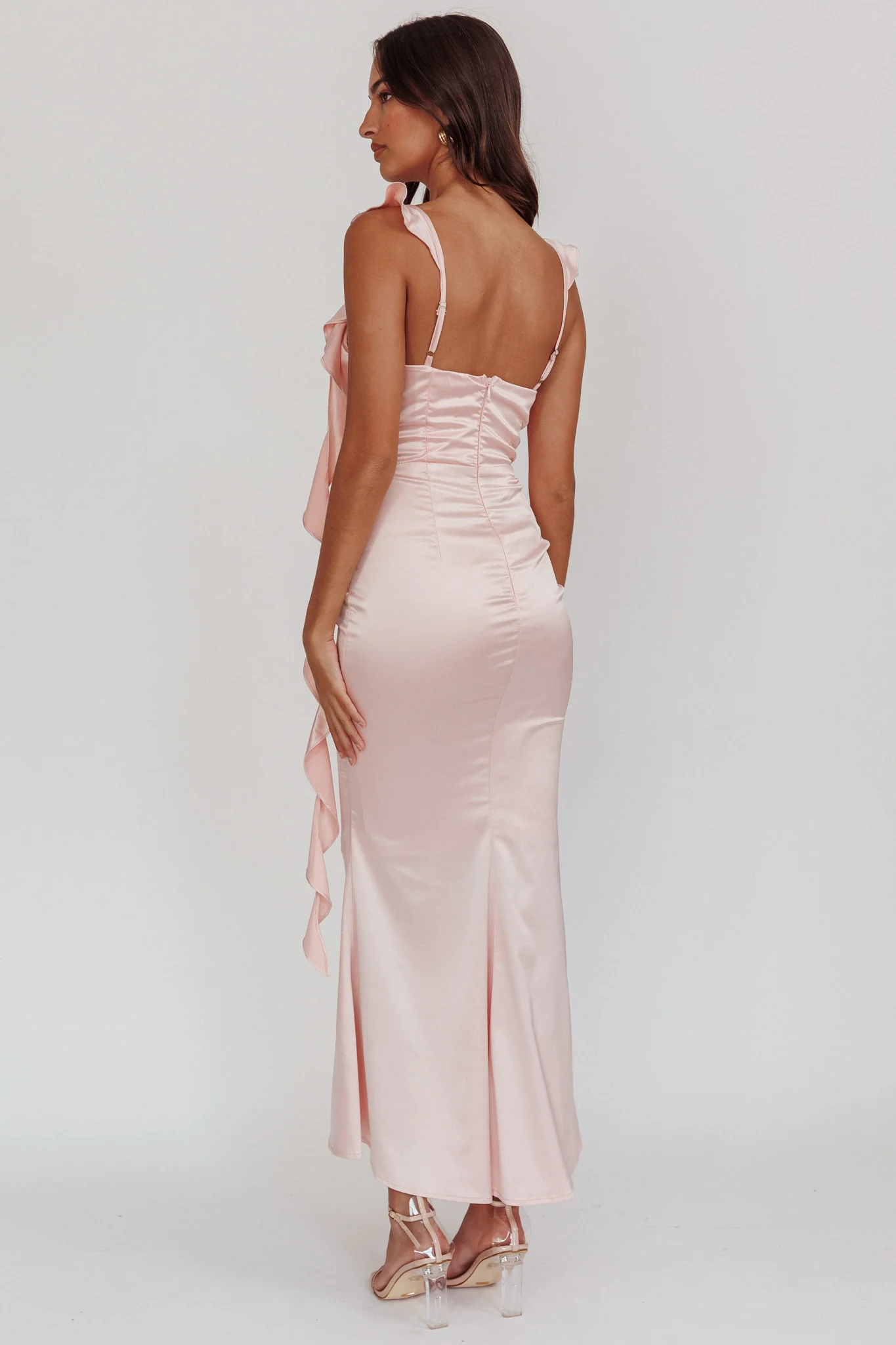 Blushing Ruffle Trim Midi Dress Baby Pink - Image 3