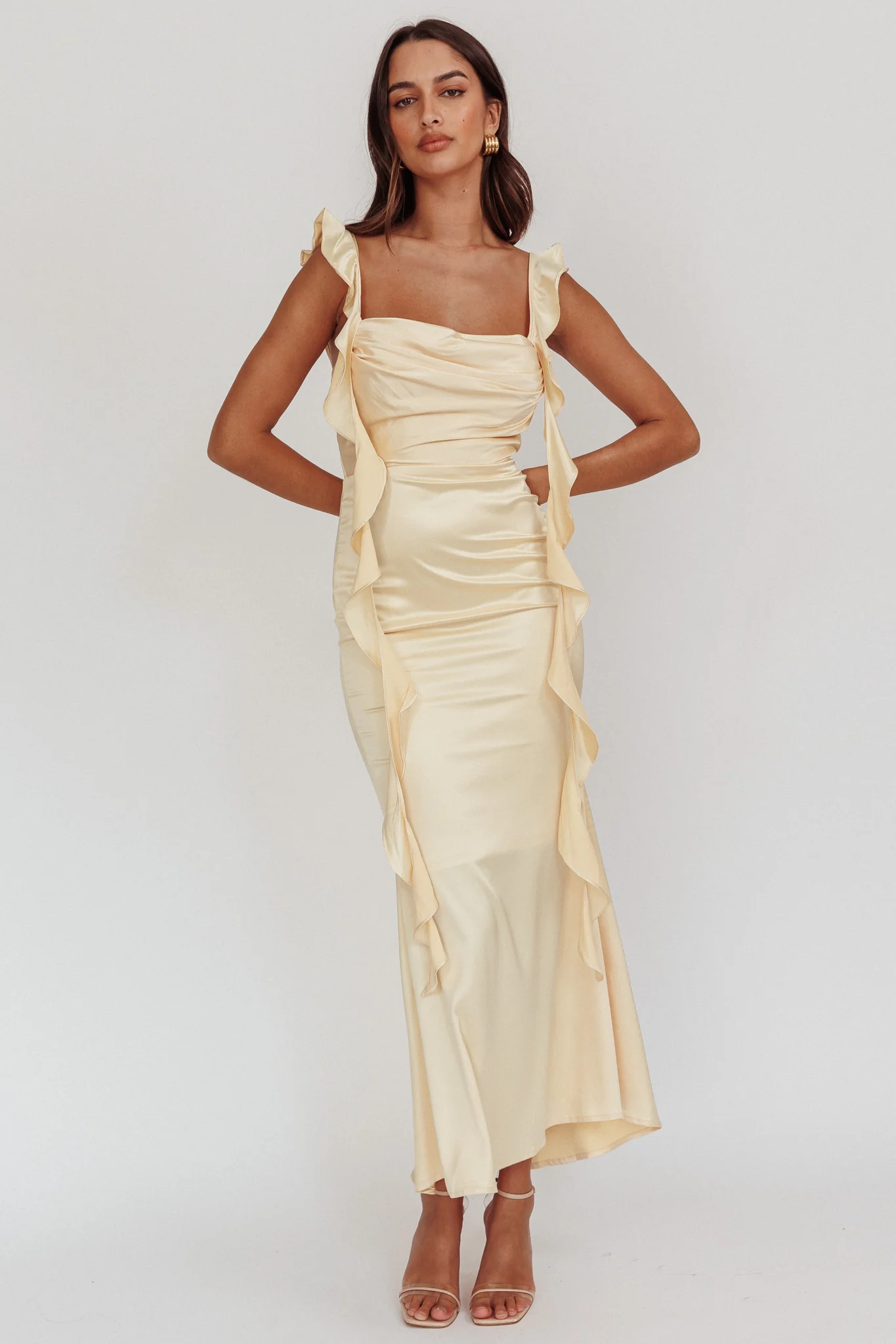Blushing Ruffle Trim Midi Dress Butter - Image 3