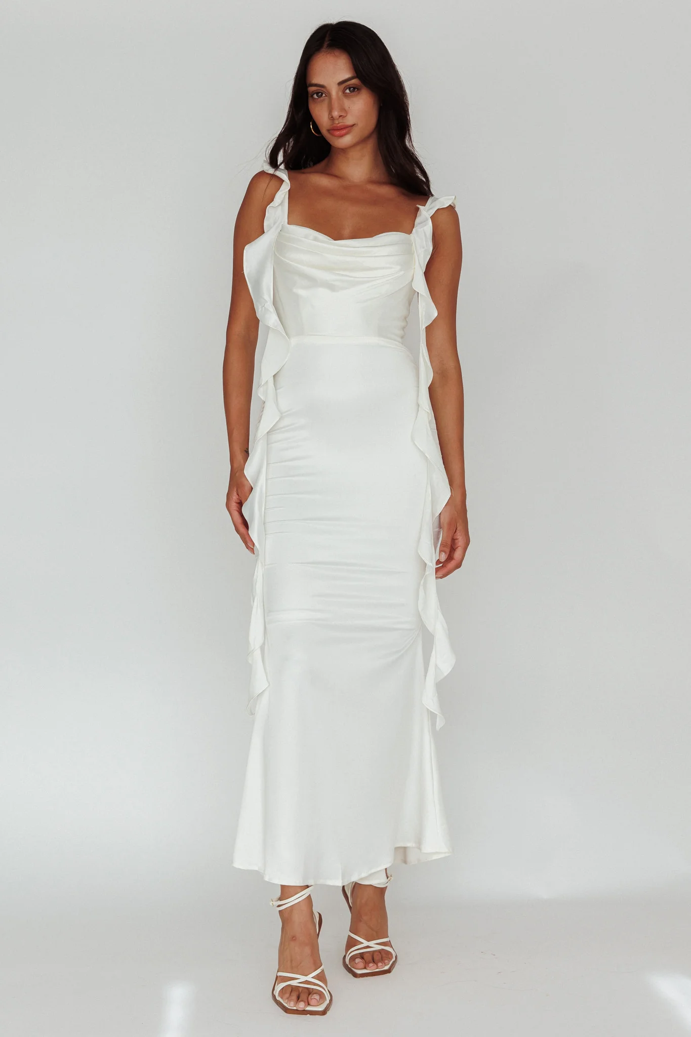 Blushing Ruffle Trim Midi Dress Oyster - Image 8