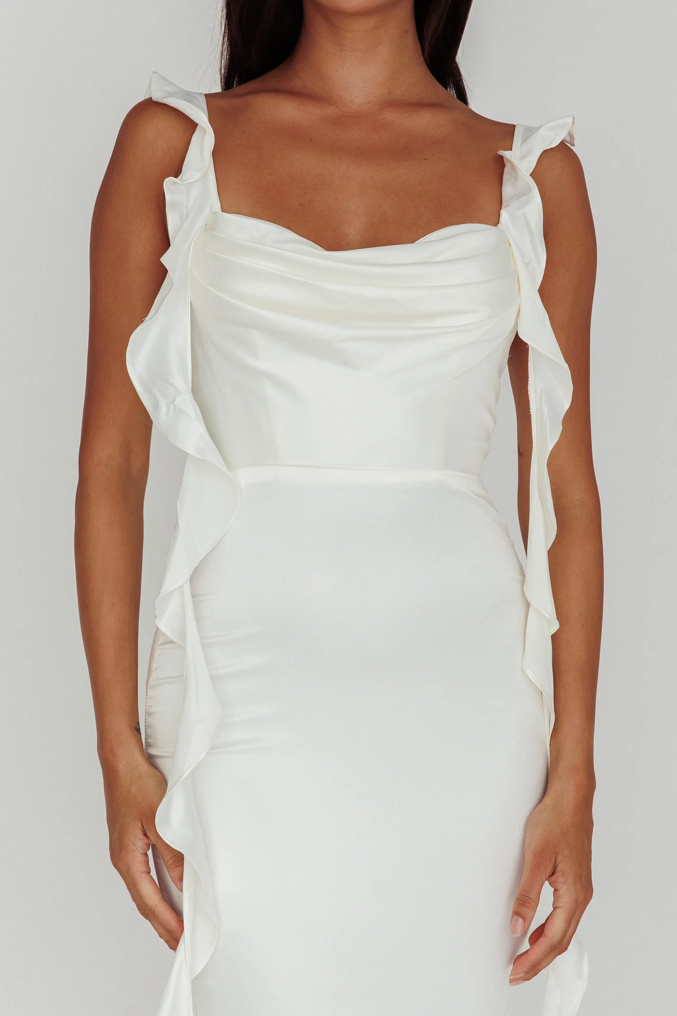 Blushing Ruffle Trim Midi Dress Oyster - Image 9