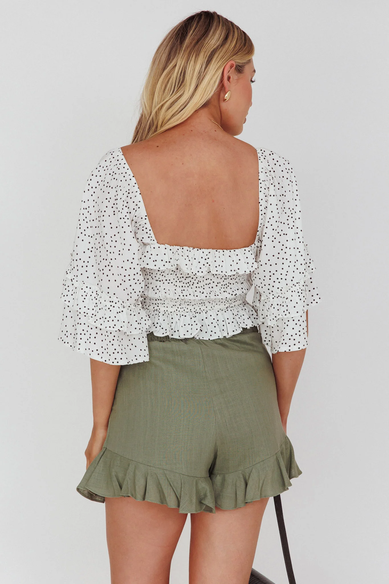 Boardwalk Bell Sleeve Crop Top Spotty White - Image 2