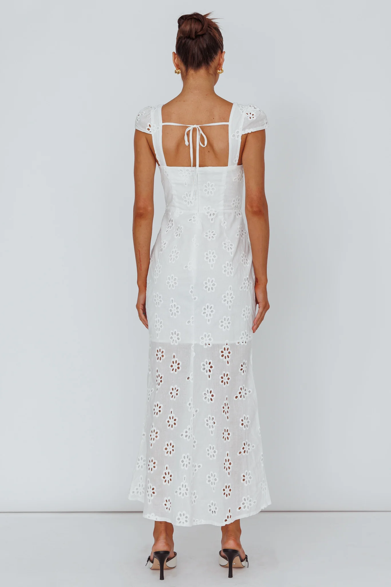 Bohemian Sun Cap Sleeve Eyelet Midi Dress White - Image 2