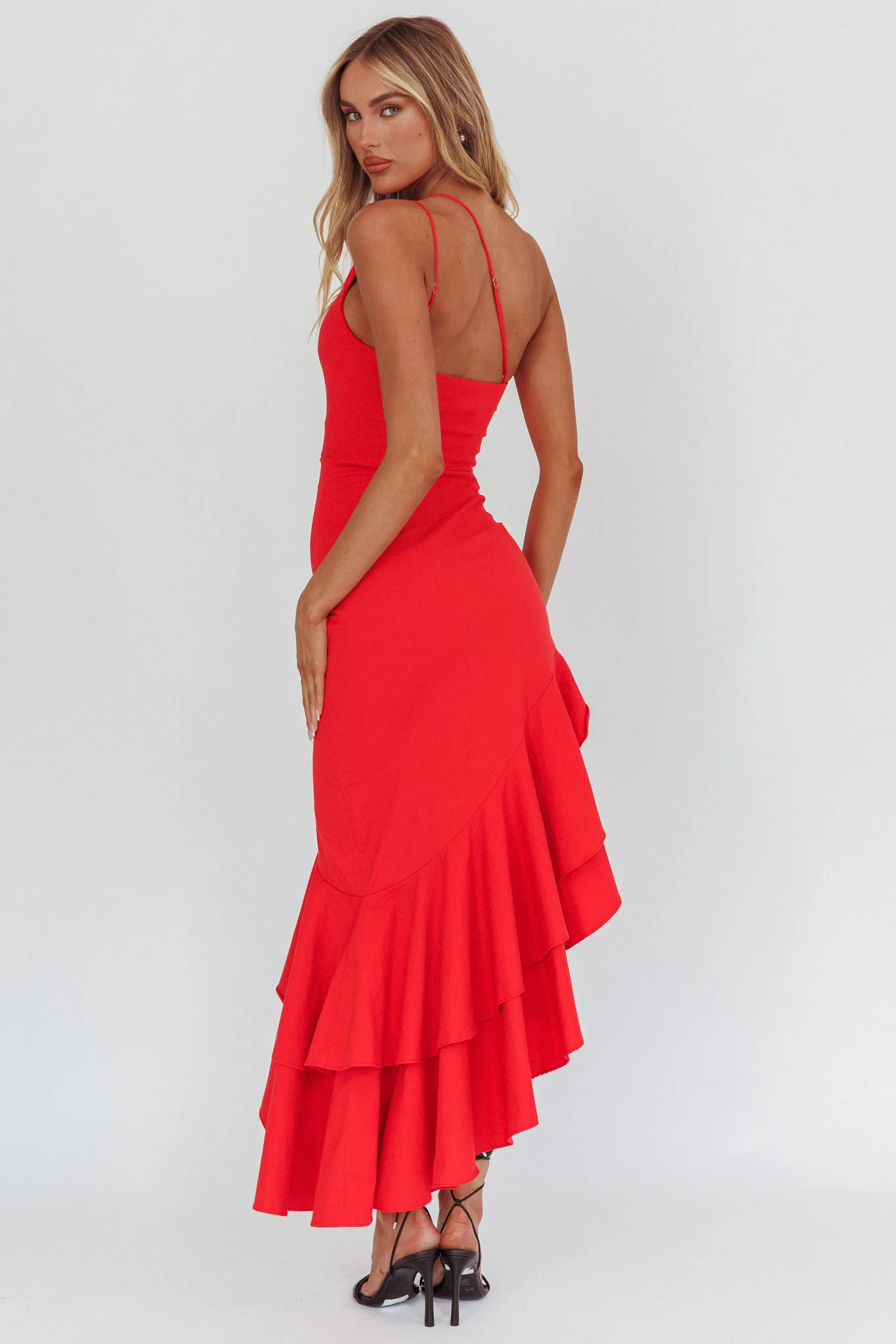 Bold Love One-Shoulder Asymmetric Hem Dress Red - Image 2
