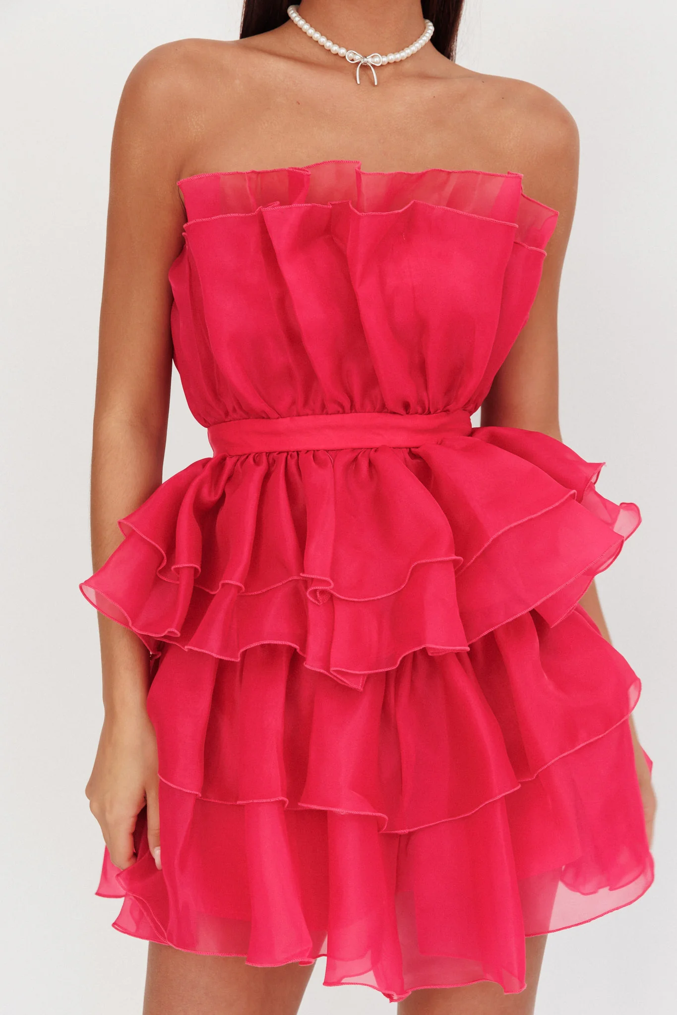 Bon Bon Tiered Chiffon Mini Dress Fuchsia - Image 5