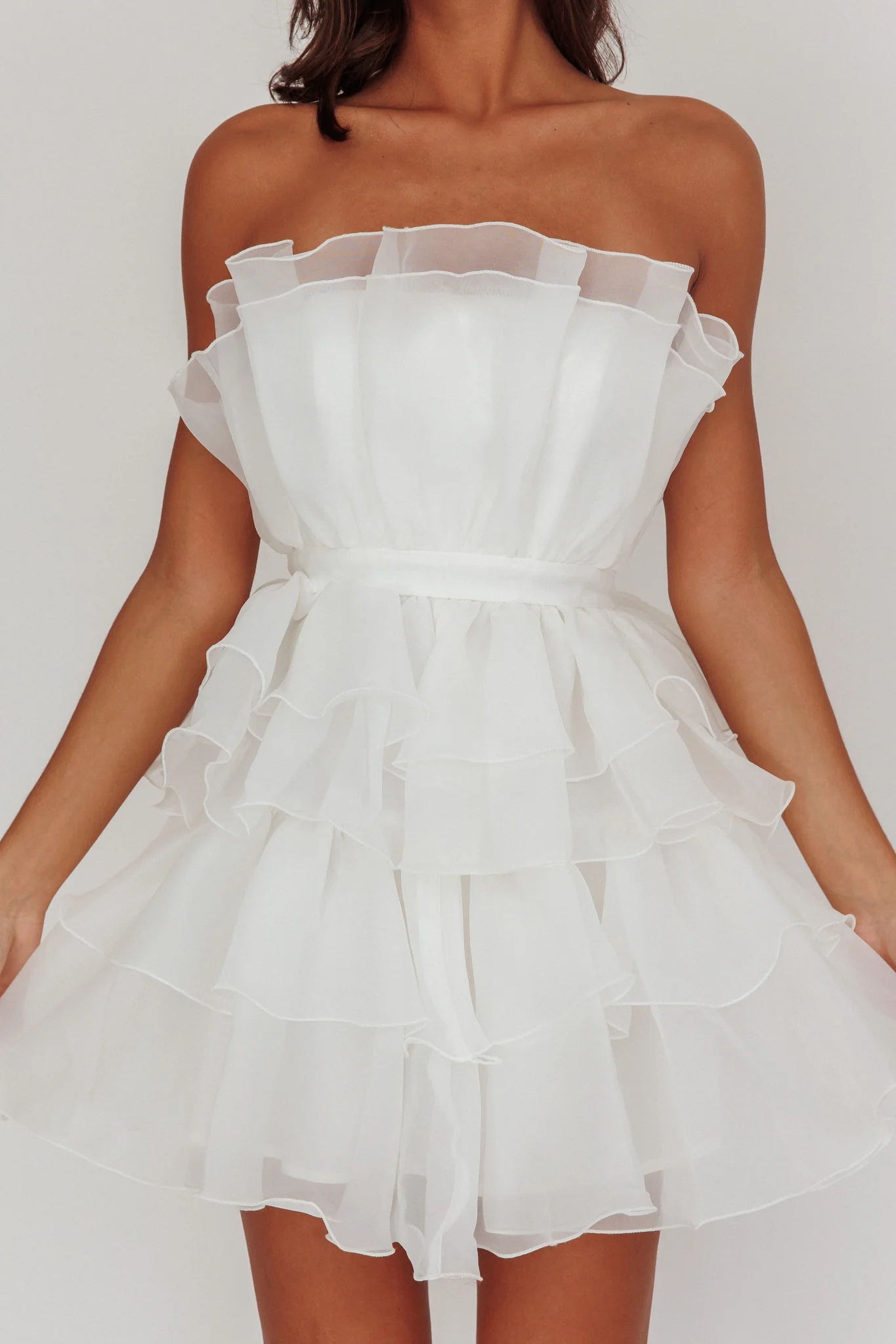 Bon Bon Tiered Organza Mini Dress White - Image 4