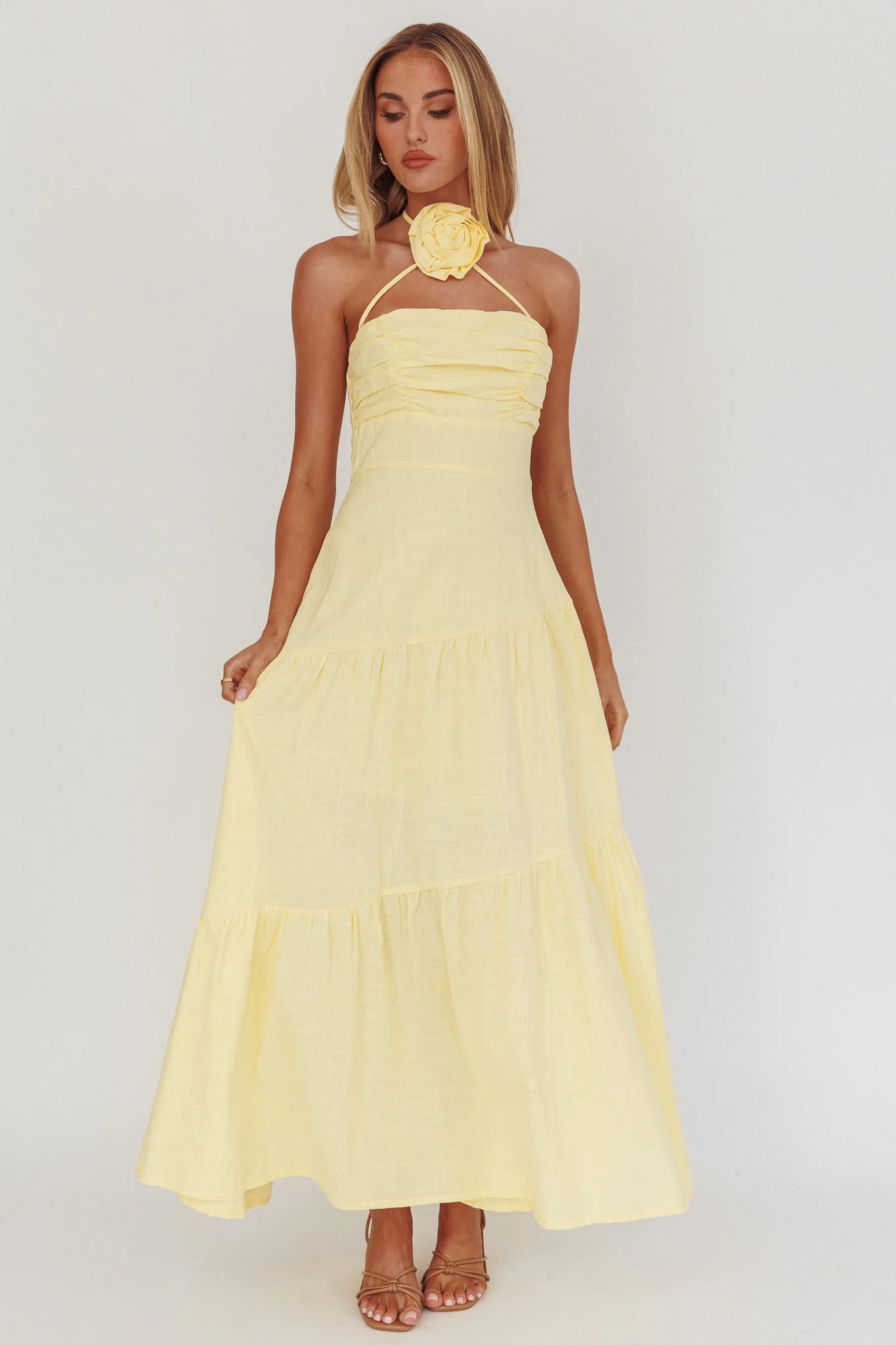 Bondi Rose Decoration Maxi Dress Lemon - Image 3