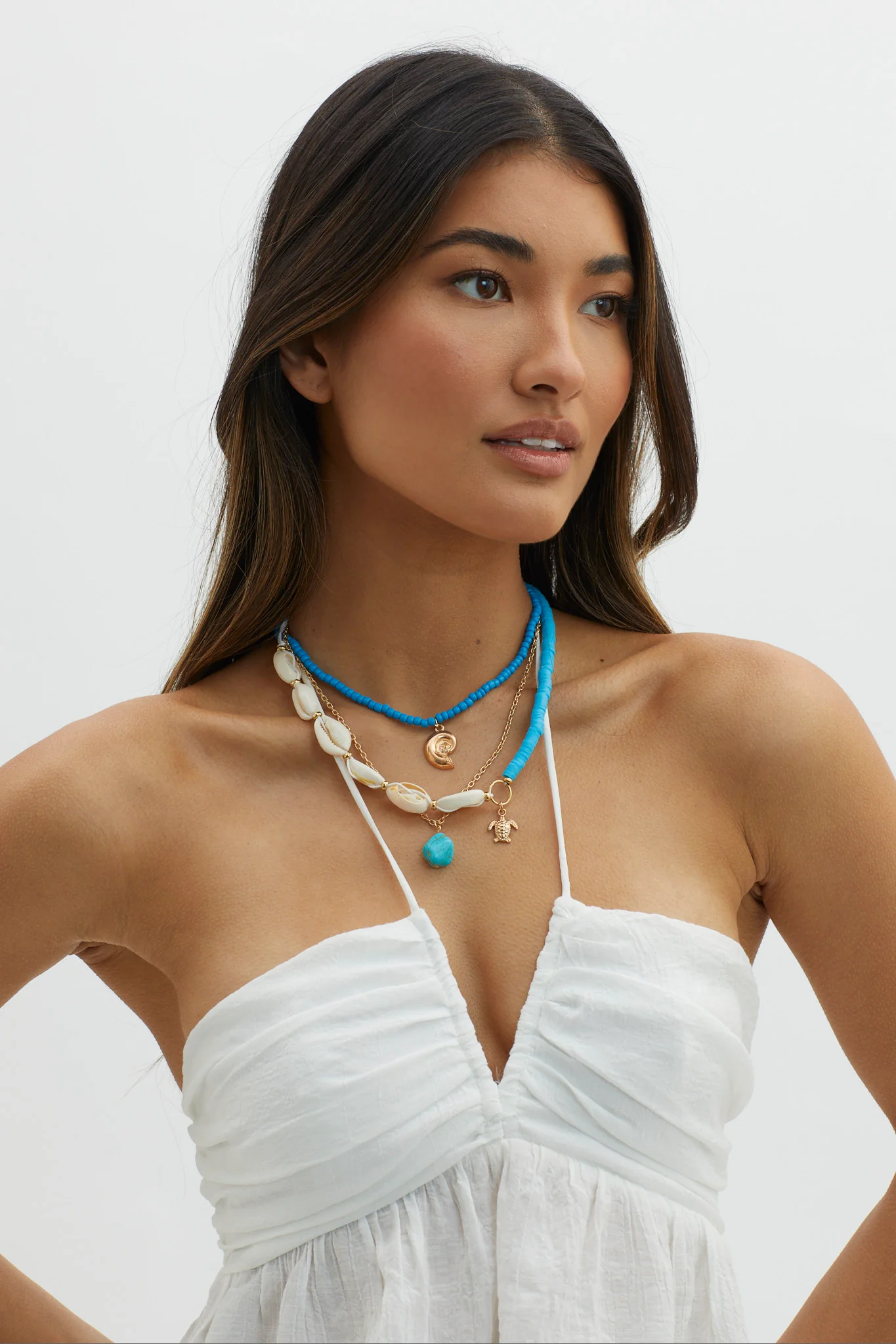 Bora Bora Shell Bead Multi-Layer Necklace Gold - Image 2
