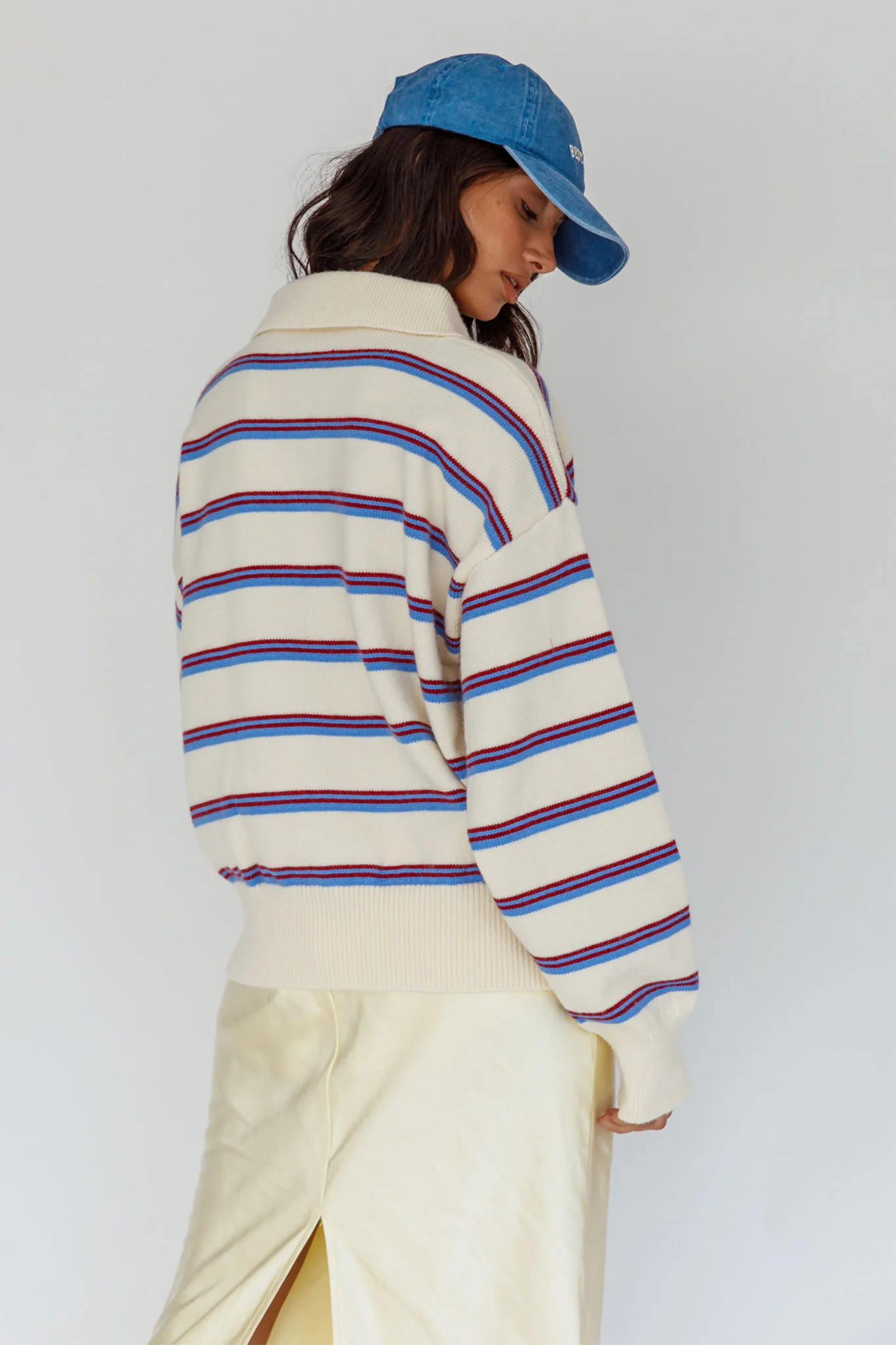 Boston Collared Knit Sweater Striped White - Image 2