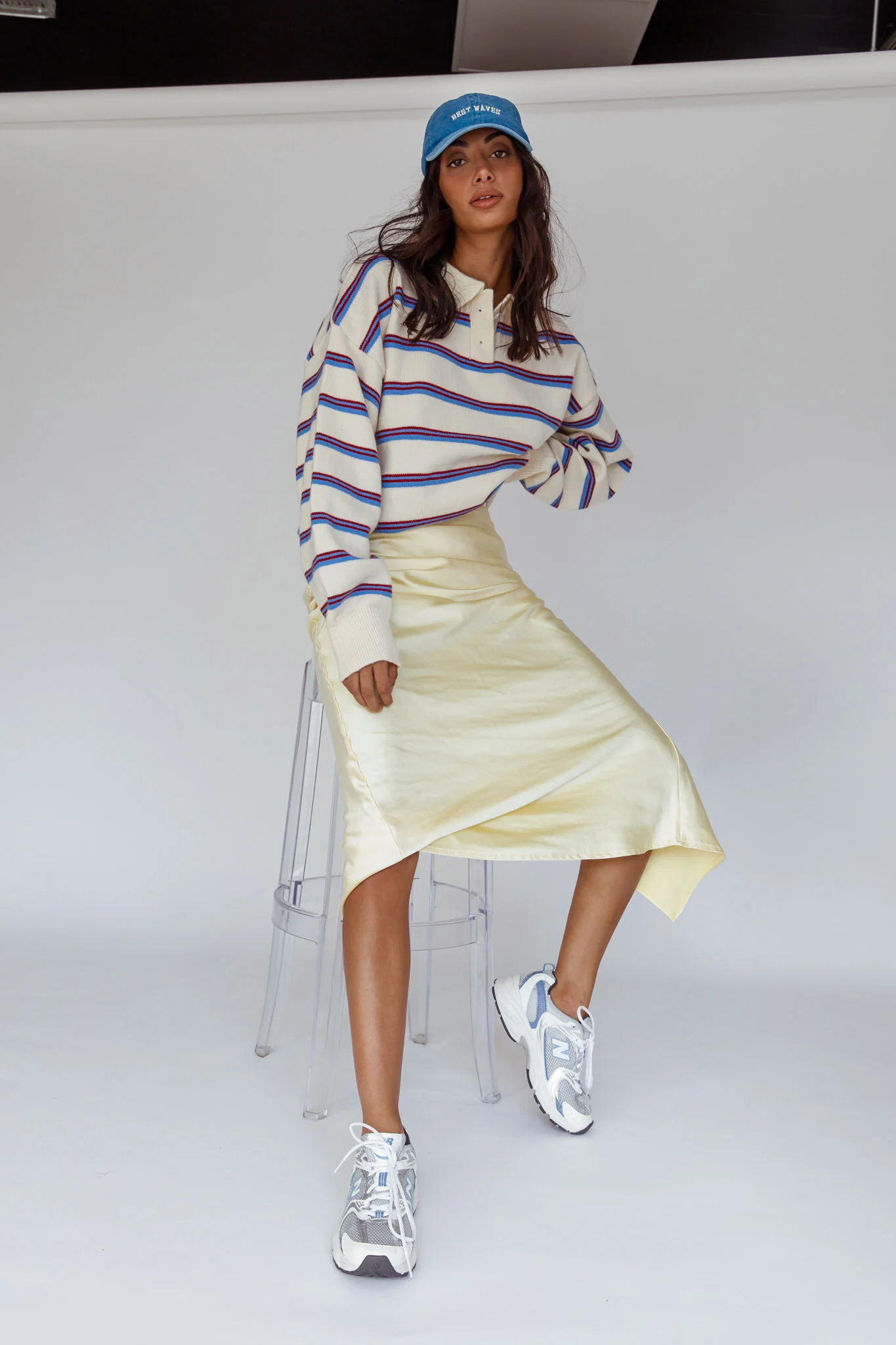 Boston Collared Knit Sweater Striped White - Image 3