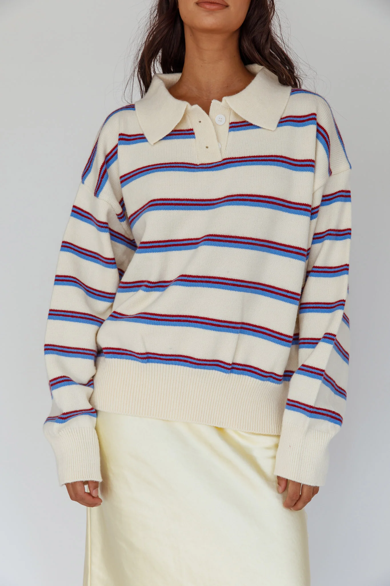 Boston Collared Knit Sweater Striped White - Image 4