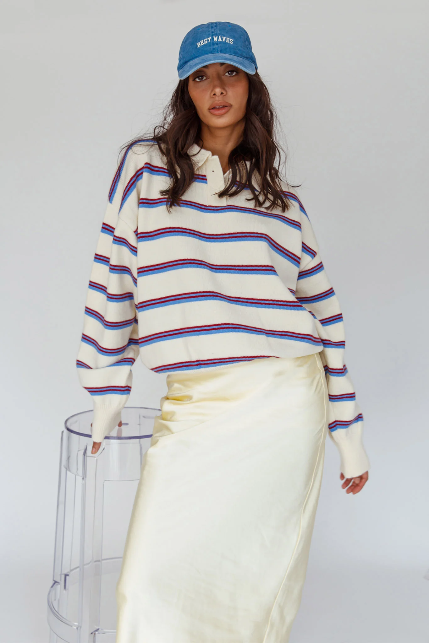 Boston Collared Knit Sweater Striped White - Image 7