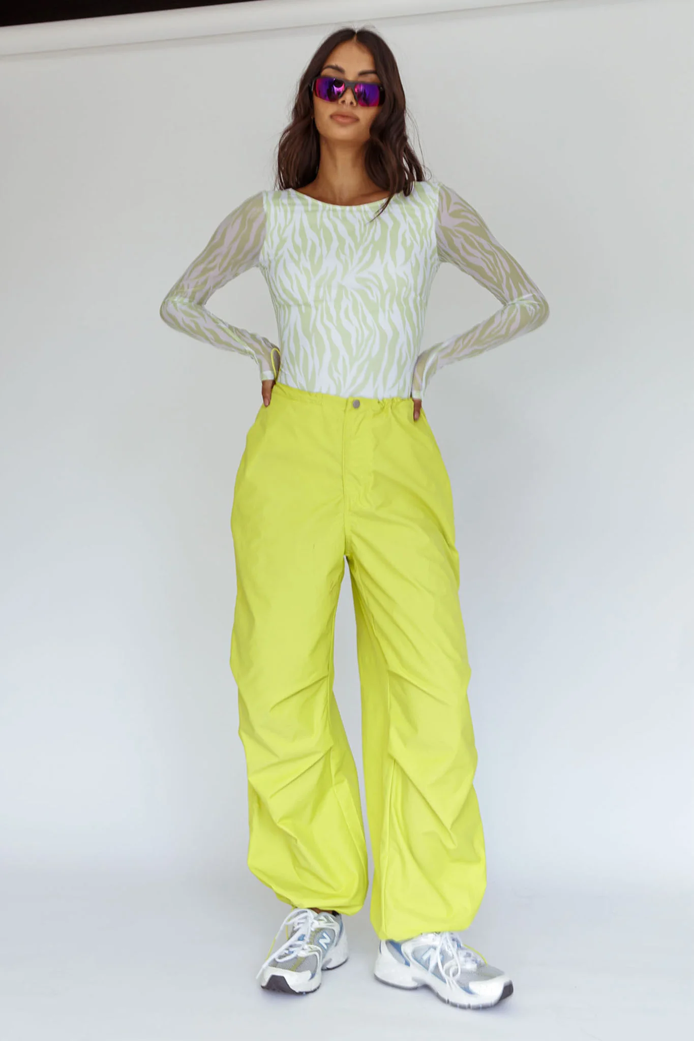 Break Dance Wide Leg Drawstring Pants Lime - Image 2
