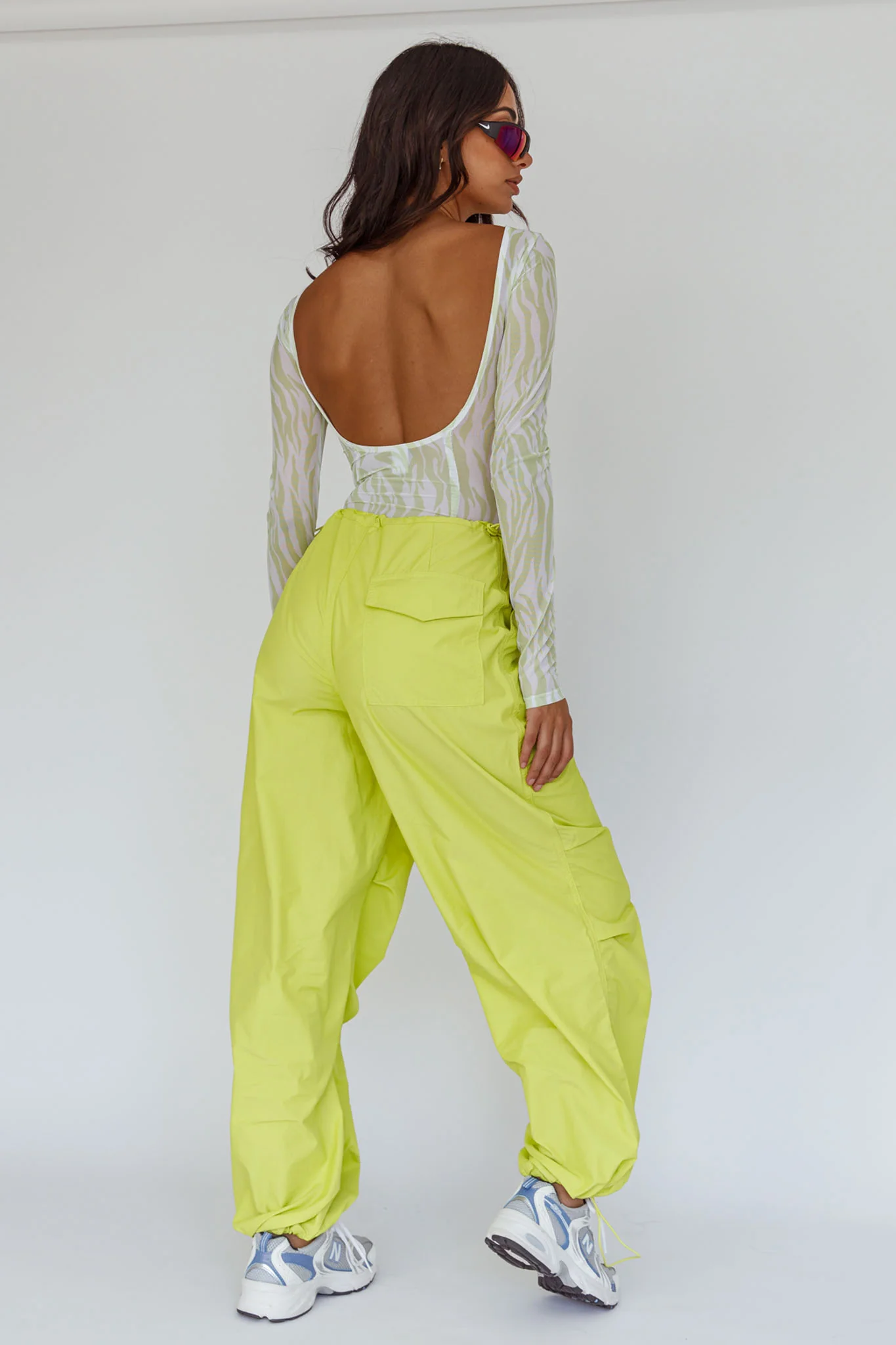 Break Dance Wide Leg Drawstring Pants Lime - Image 3