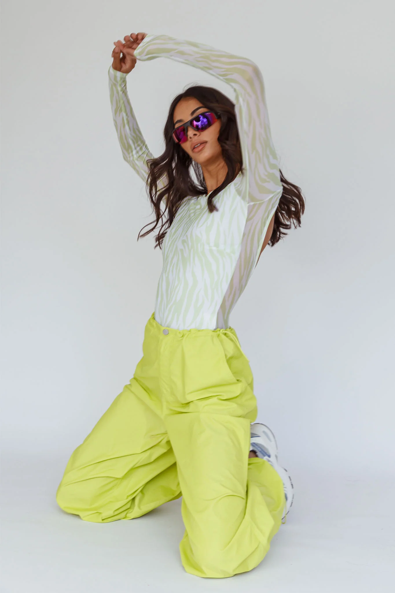 Break Dance Wide Leg Drawstring Pants Lime - Image 4