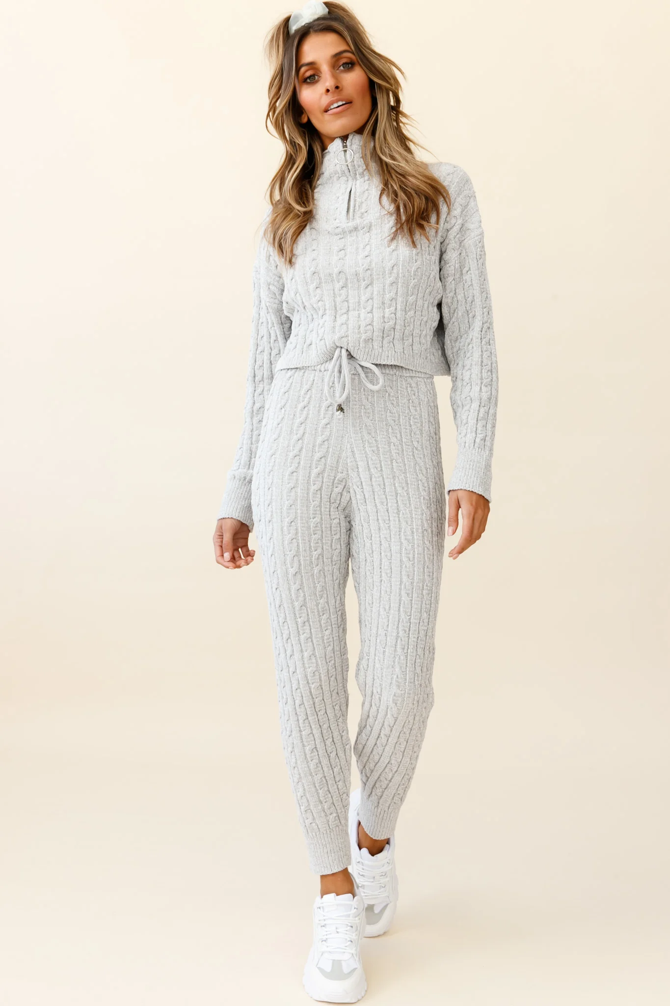 Breckenridge O-ring Zipper Cable Knit Sweater Grey - Image 6