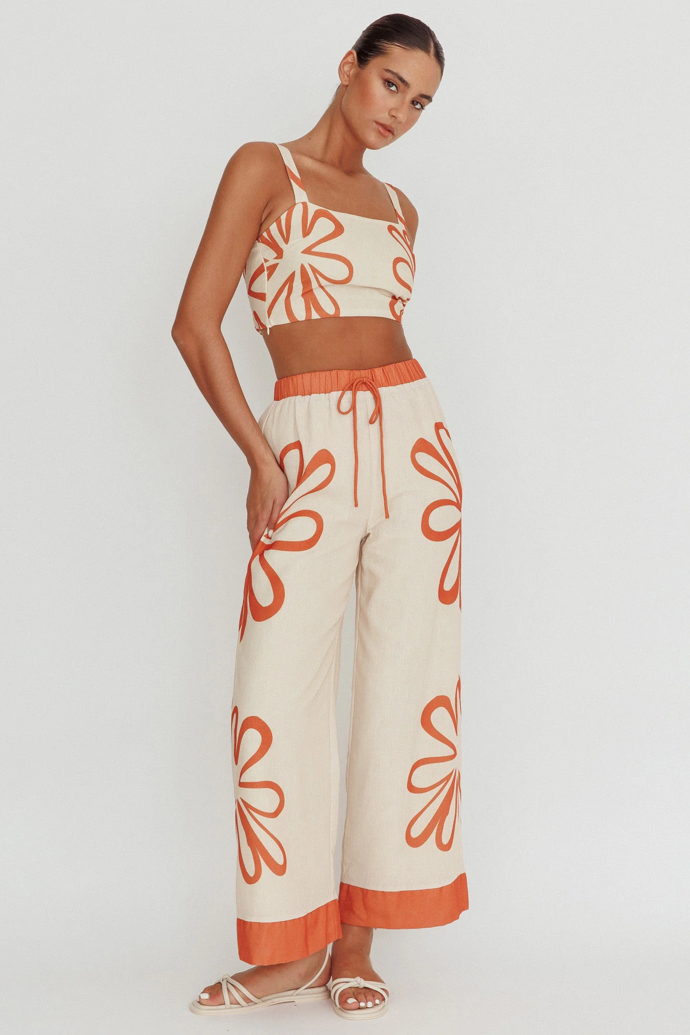Briar Floral Wide Leg Pants Rust Beige - Image 3