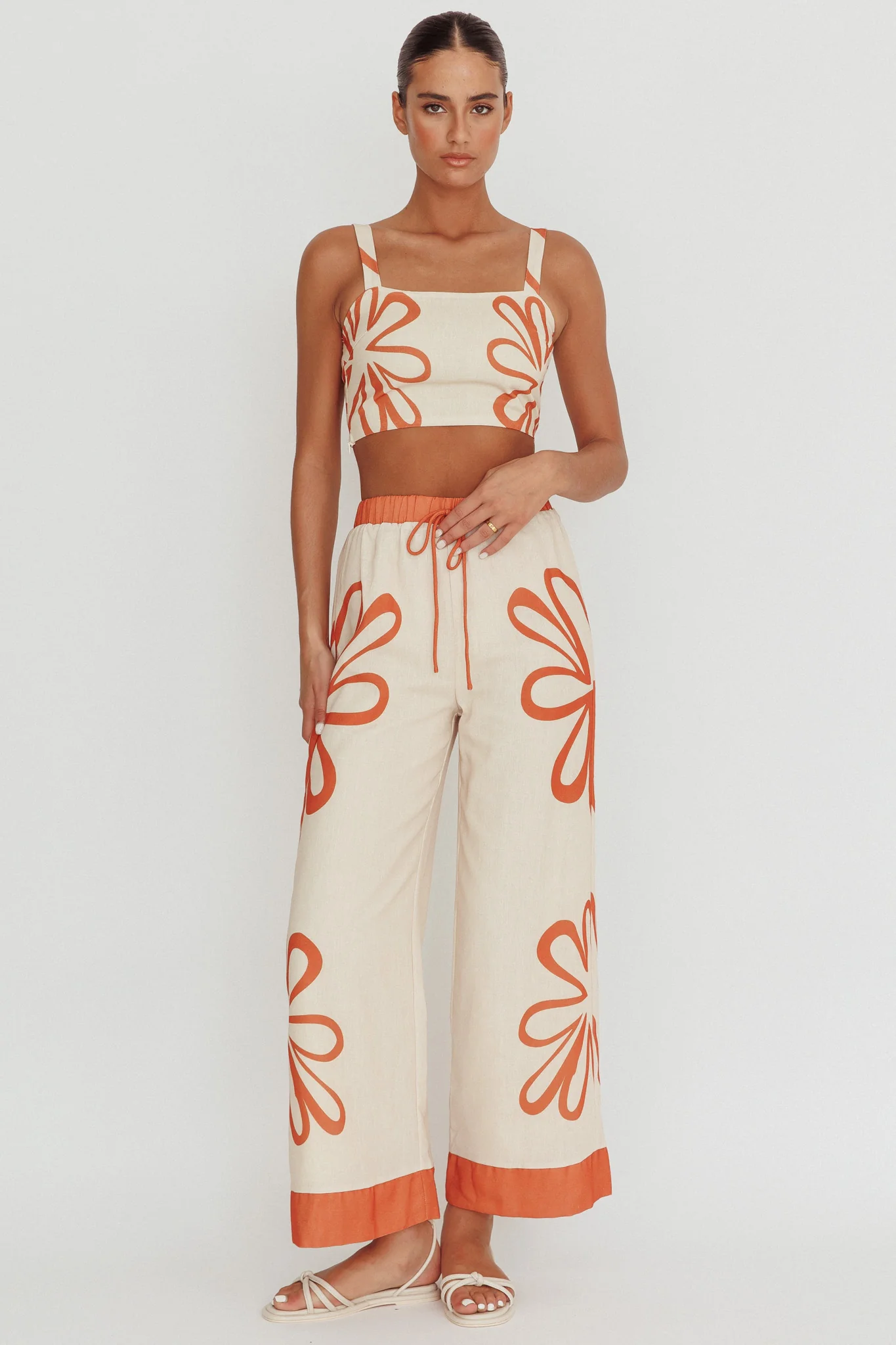 Briar Floral Wide Leg Pants Rust Beige - Image 5