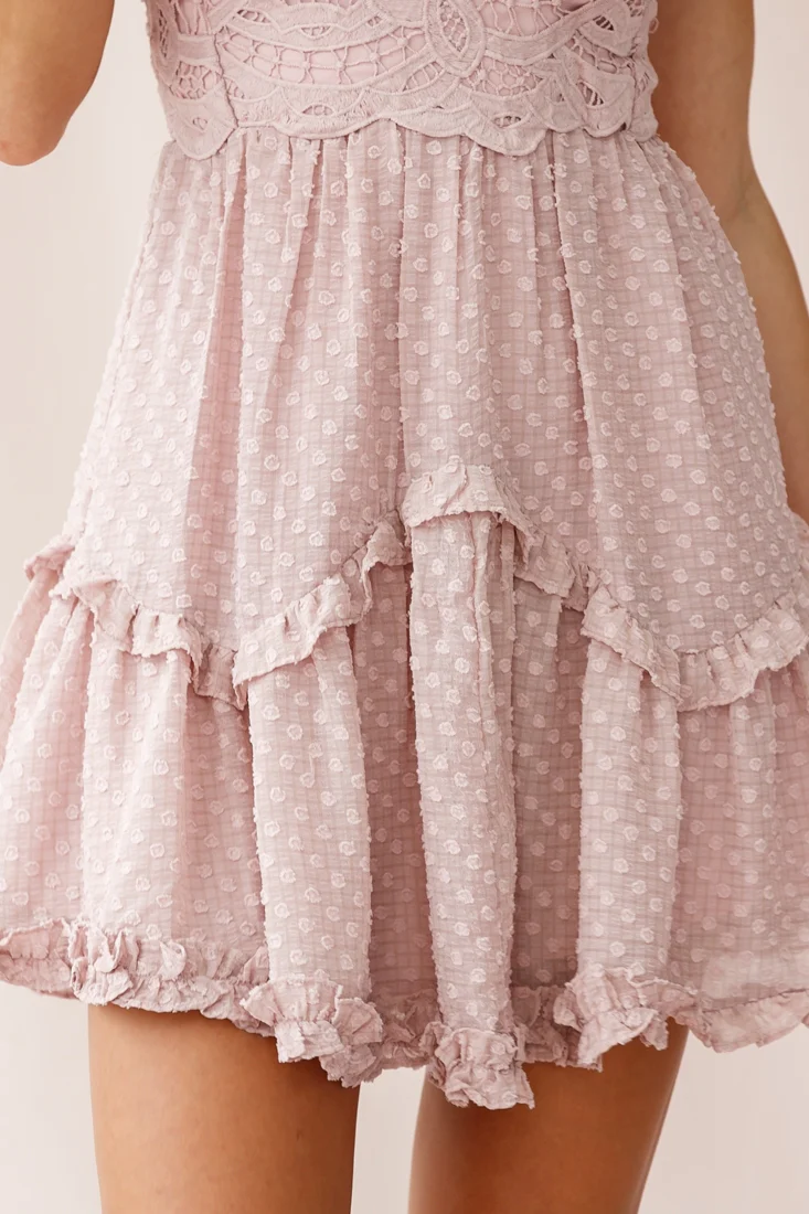 Briella Deep V-Neckline Crochet Detail Bust Dress Blush - Image 4