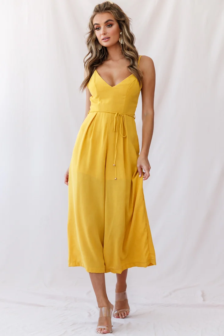 Brighton Low Back Wide Leg Jumpsuit Mustard - Image 2