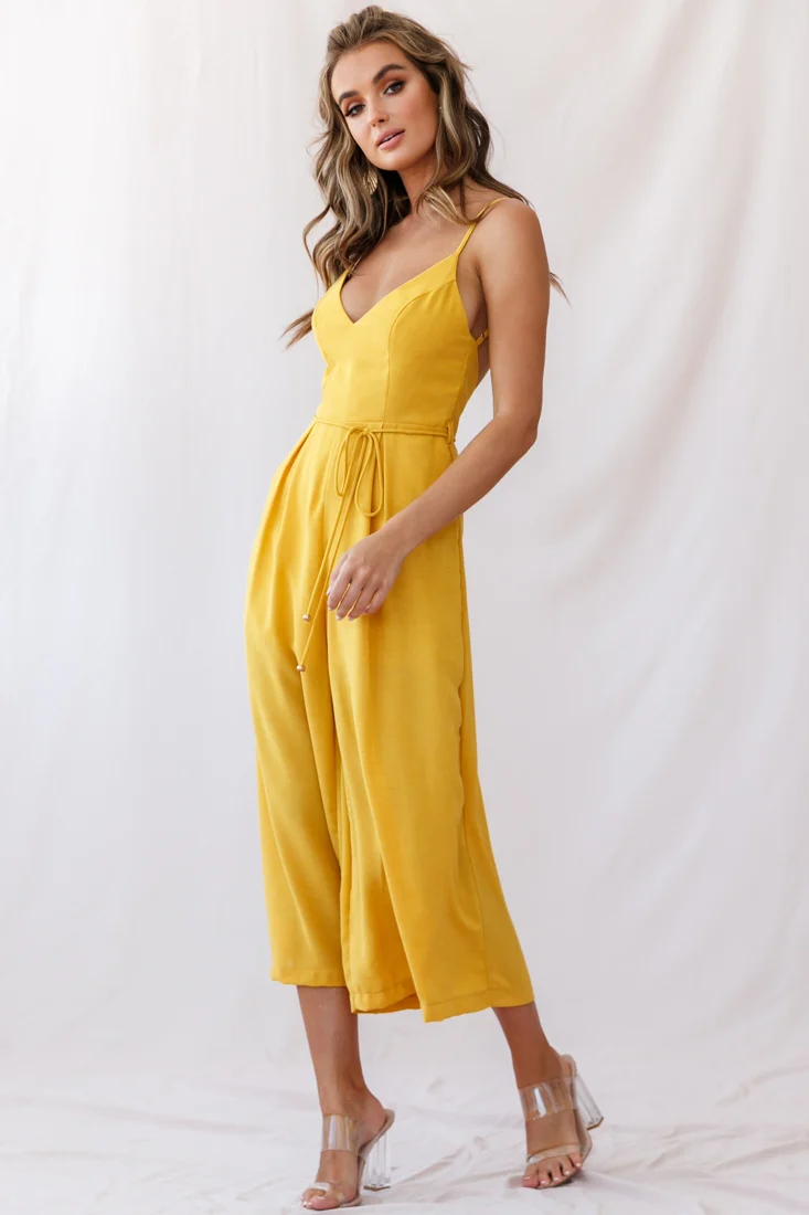 Brighton Low Back Wide Leg Jumpsuit Mustard - Image 5