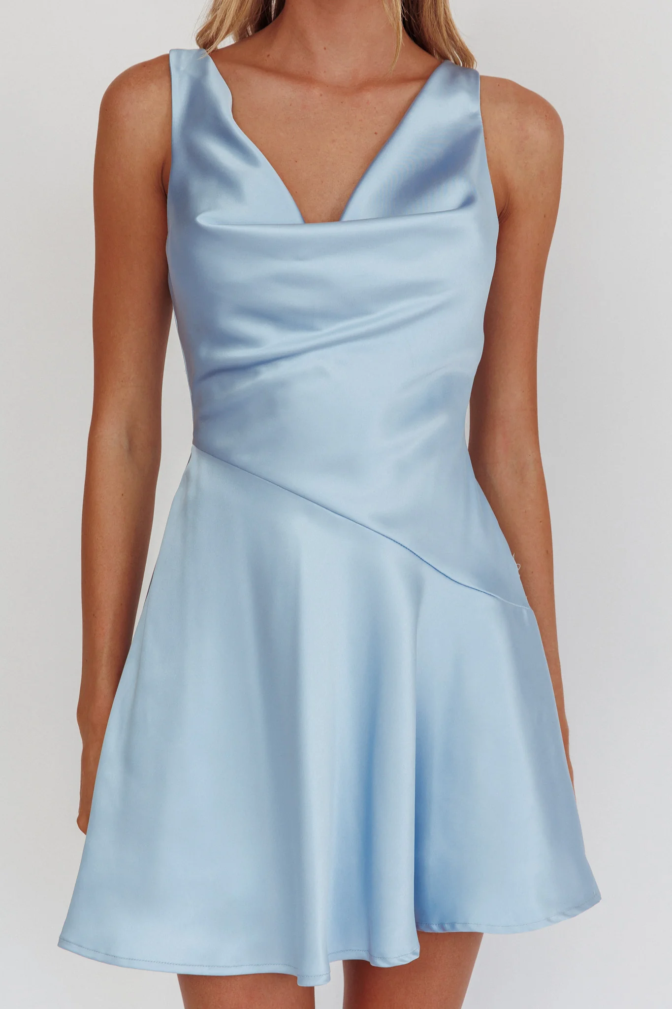 Brigid Cowl Neck Scoop Back Mini Dress Blue - Image 3