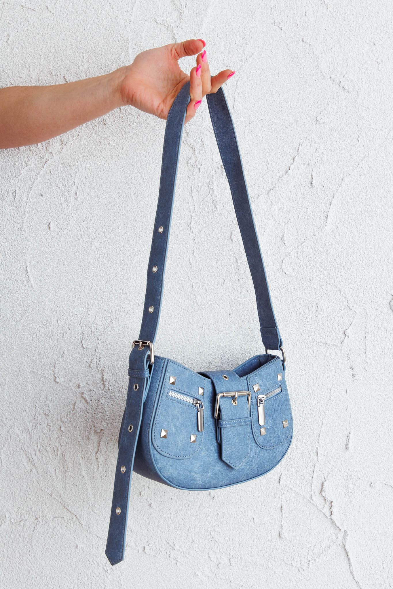 Britney Buckle Saddle Bag Denim - Image 3