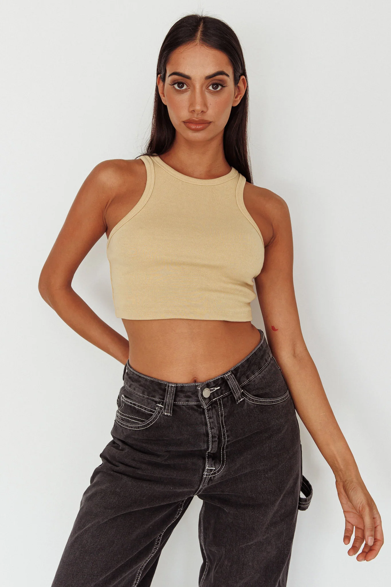 Bryn Racerback Crop Top Sand - Image 9