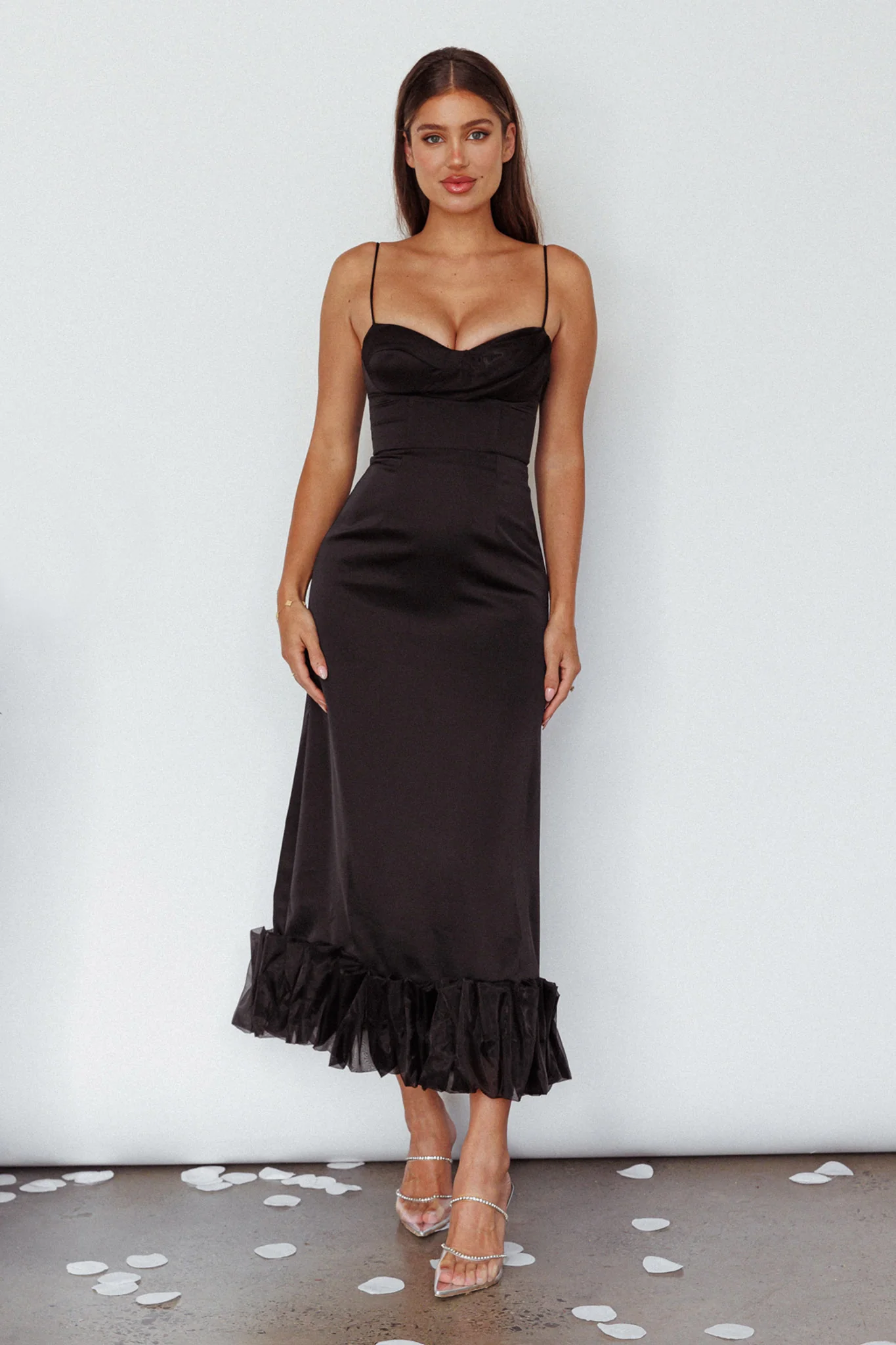 Buona Sera Hem Decoration Midi Dress Black - Image 5