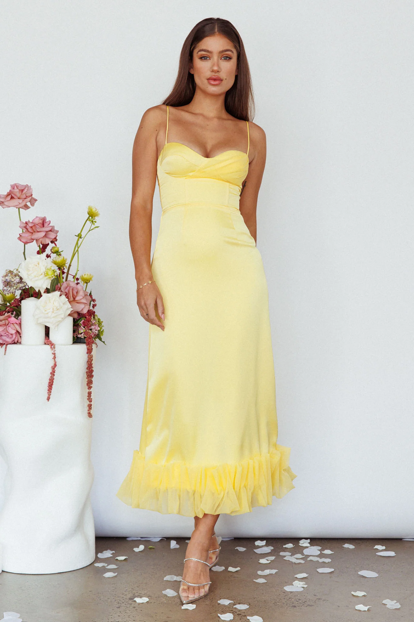Buona Sera Hem Decoration Midi Dress Lemon - Image 4