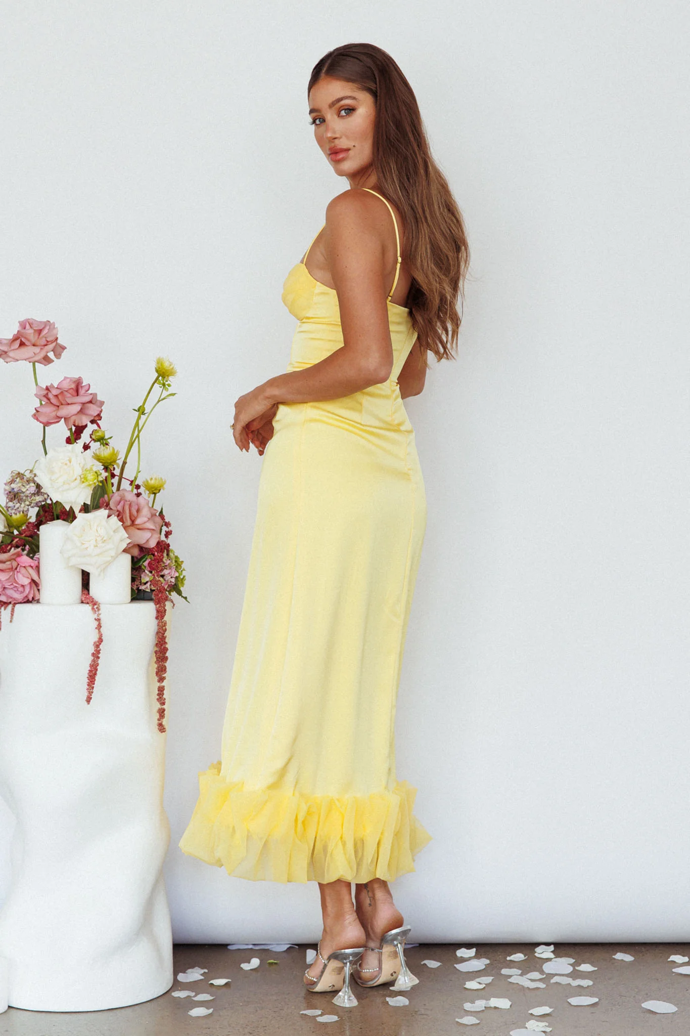 Buona Sera Hem Decoration Midi Dress Lemon - Image 5