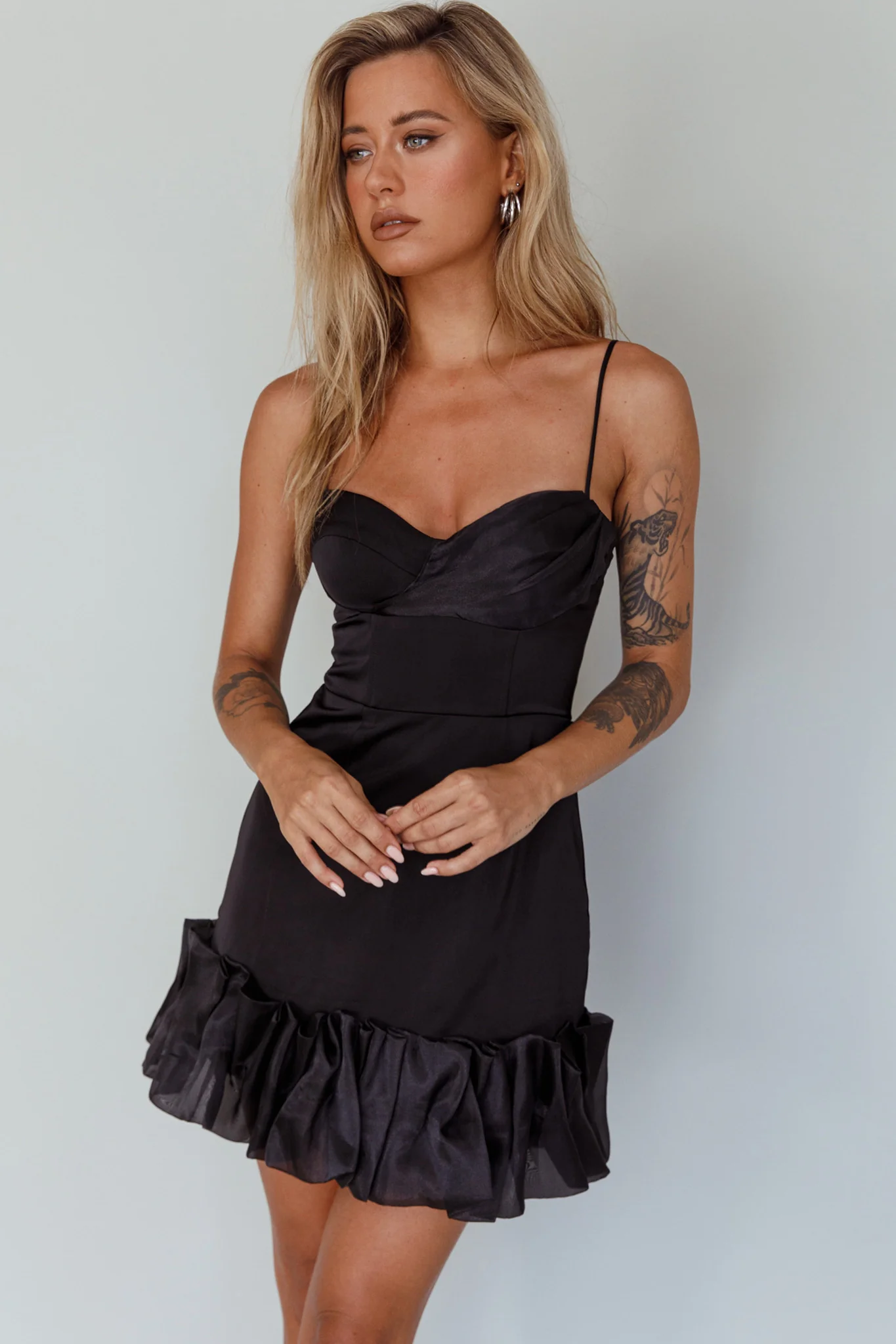 Buona Sera Hem Decoration Mini Dress Black - Image 6