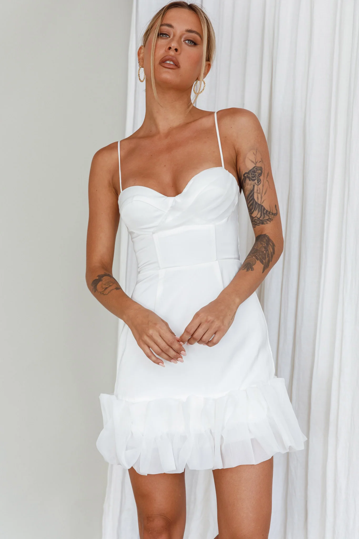 Buona Sera Hem Decoration Mini Dress White - Image 6