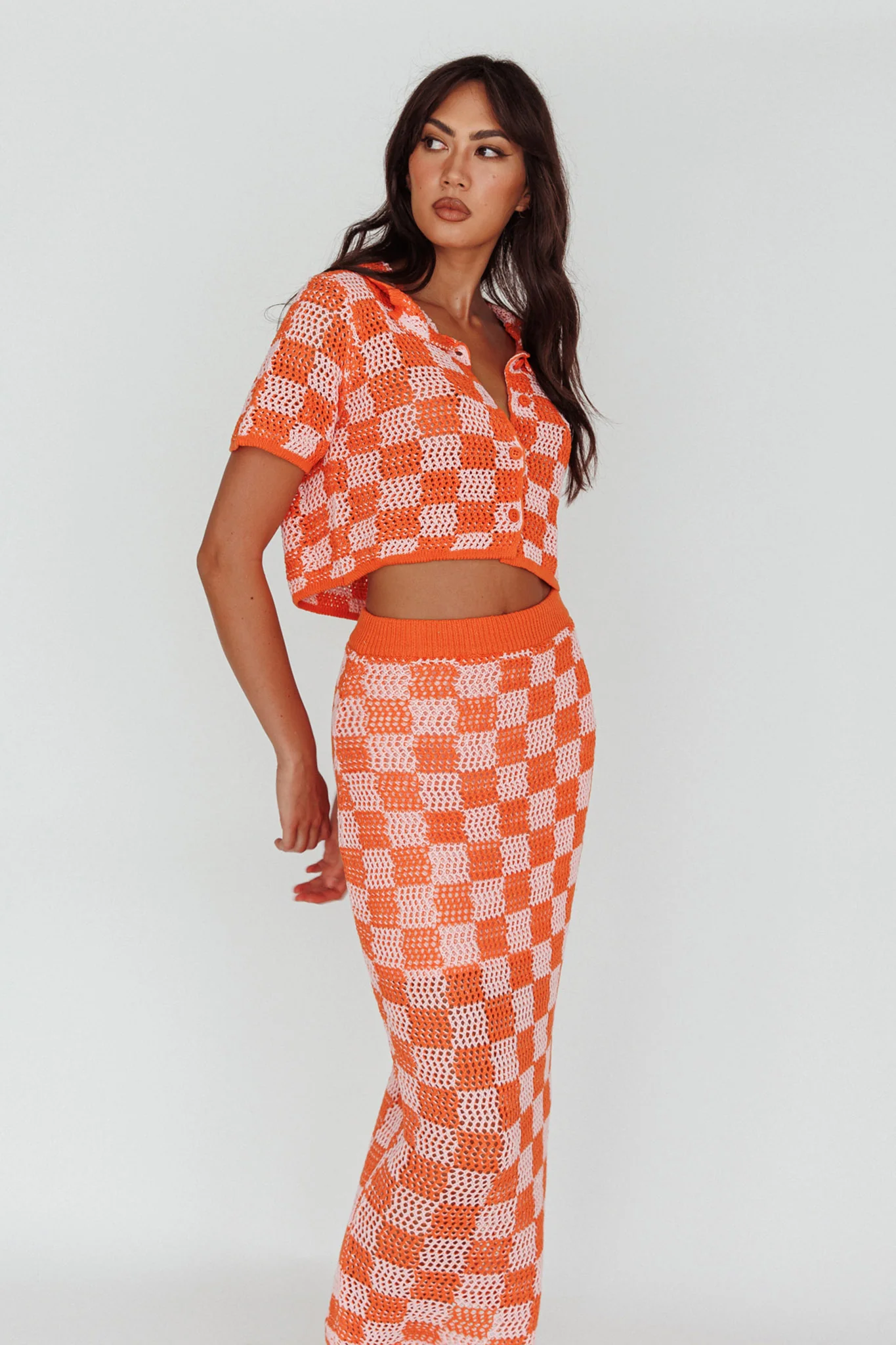 Byron Bay Crochet Buttoned Top Sunset - Image 7