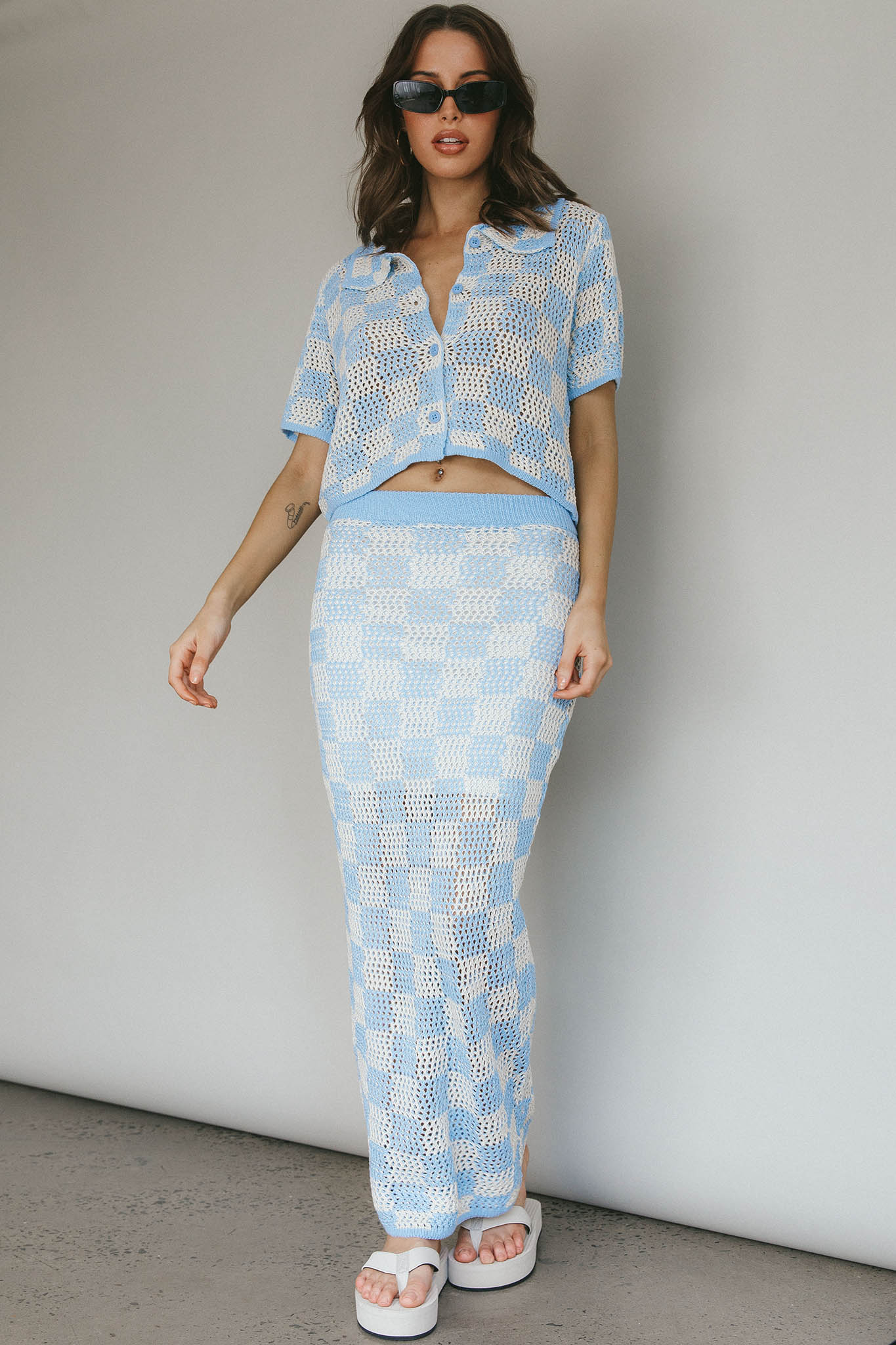 Byron Bay Crochet Maxi Skirt Blue - Image 8