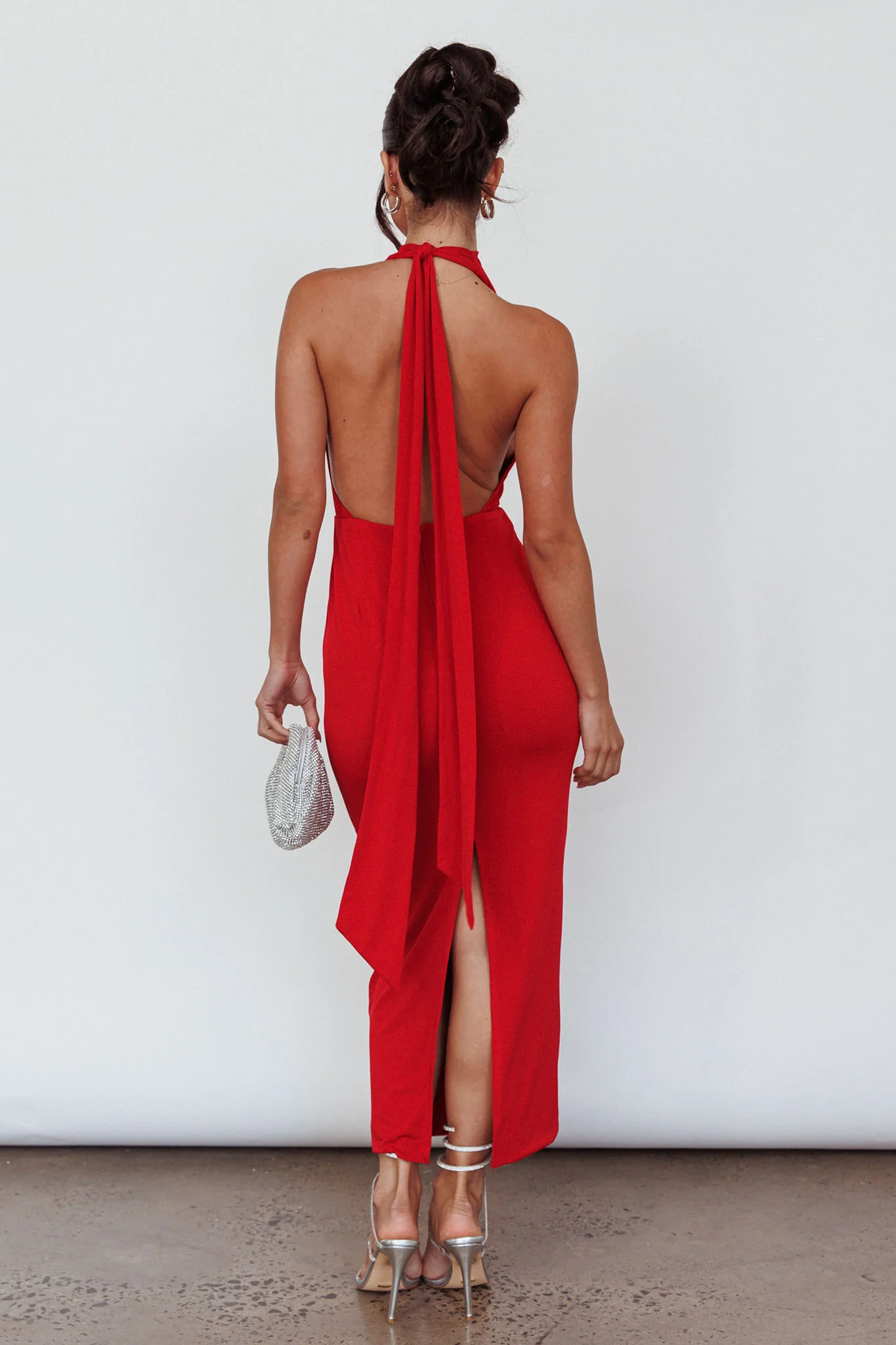 Caden Backless Halterneck Dress Red - Image 2